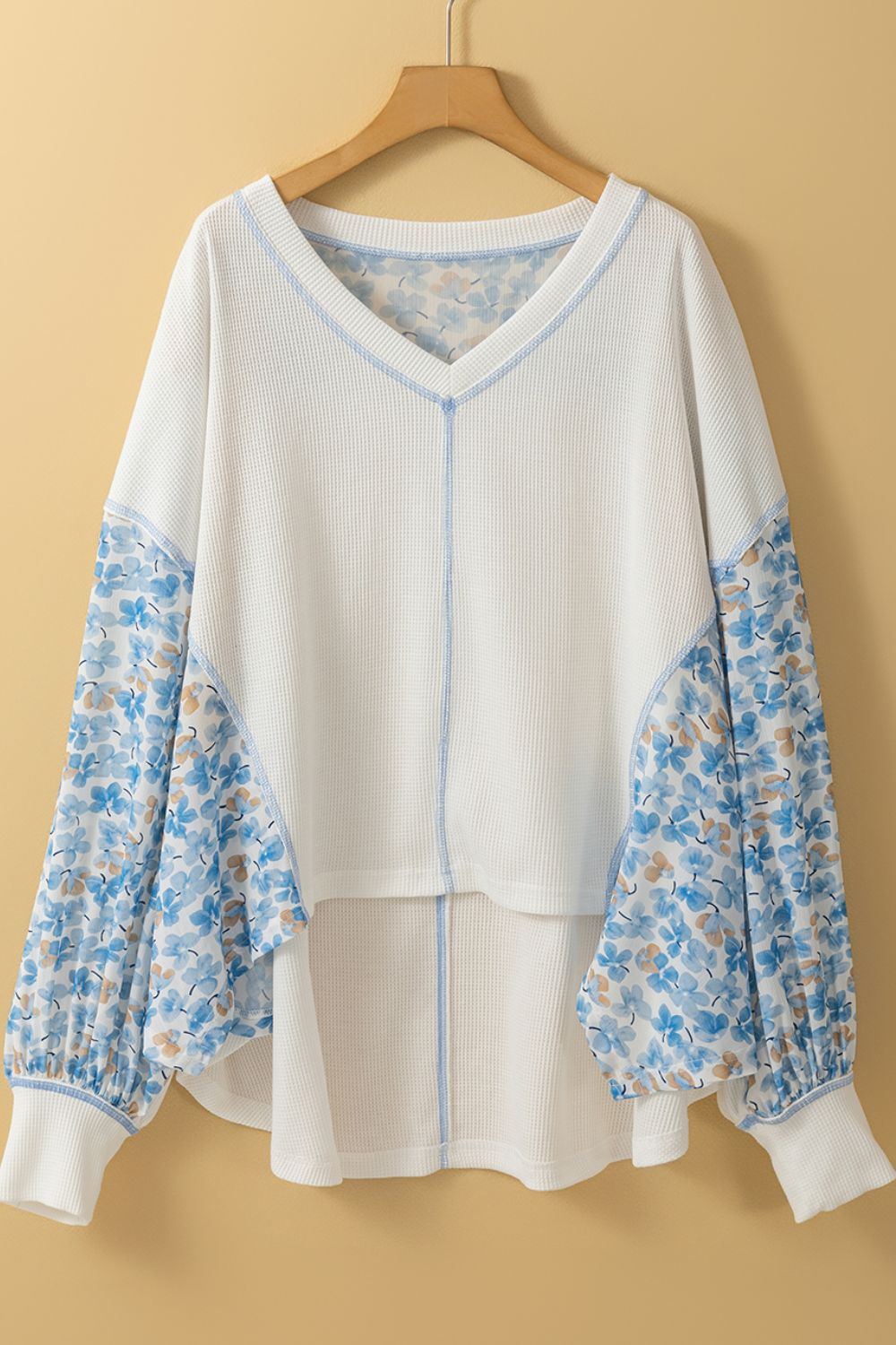 High-Low V-Neck Long Sleeve Blouse-TOPS / DRESSES-[Adult]-[Female]-2022 Online Blue Zone Planet