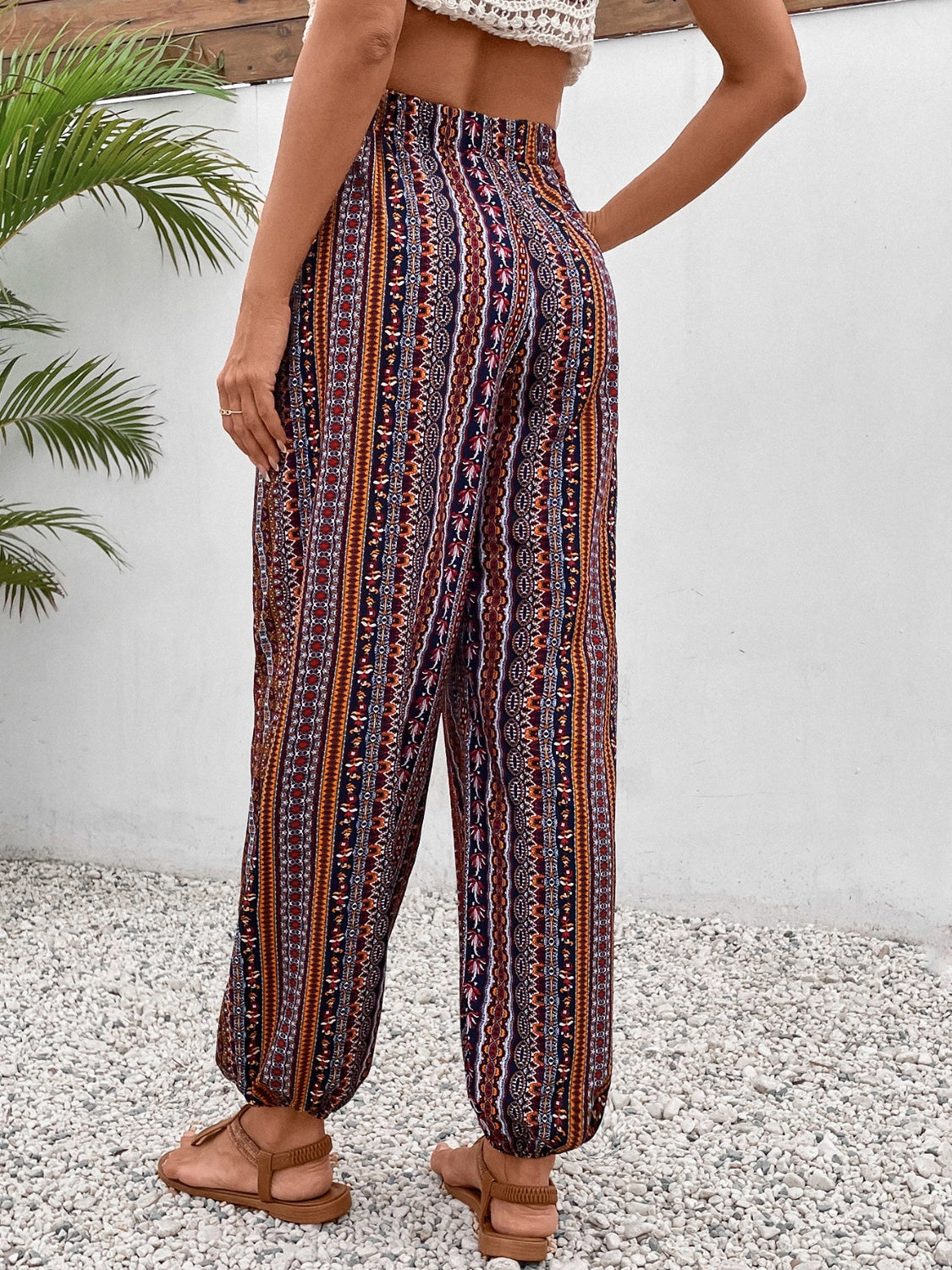 Tassel Printed High Waist Pants-BOTTOMS SIZES SMALL MEDIUM LARGE-[Adult]-[Female]-2022 Online Blue Zone Planet