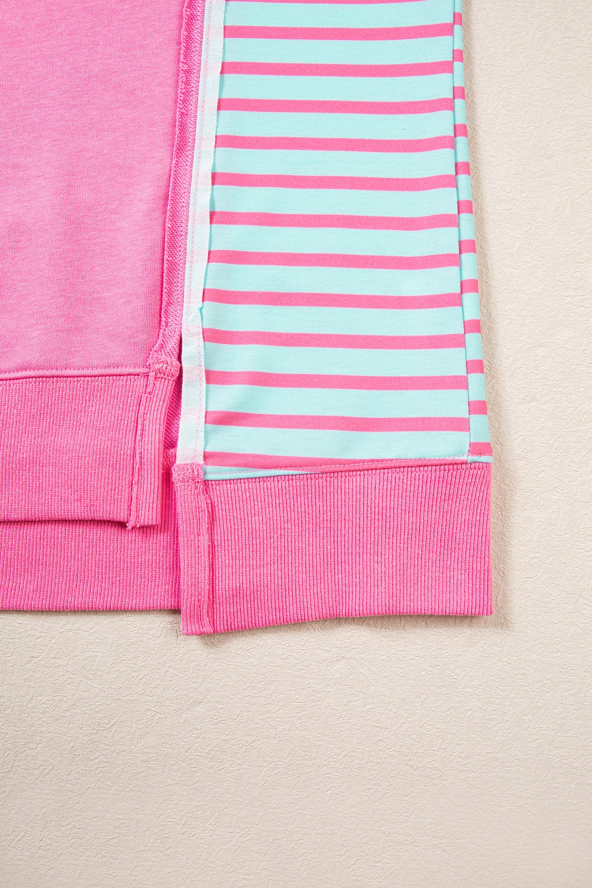 Rose Stripe Color Block Patchwork Relaxed Split Long Sleeve Top-Tops/Long Sleeve Tops-[Adult]-[Female]-2022 Online Blue Zone Planet
