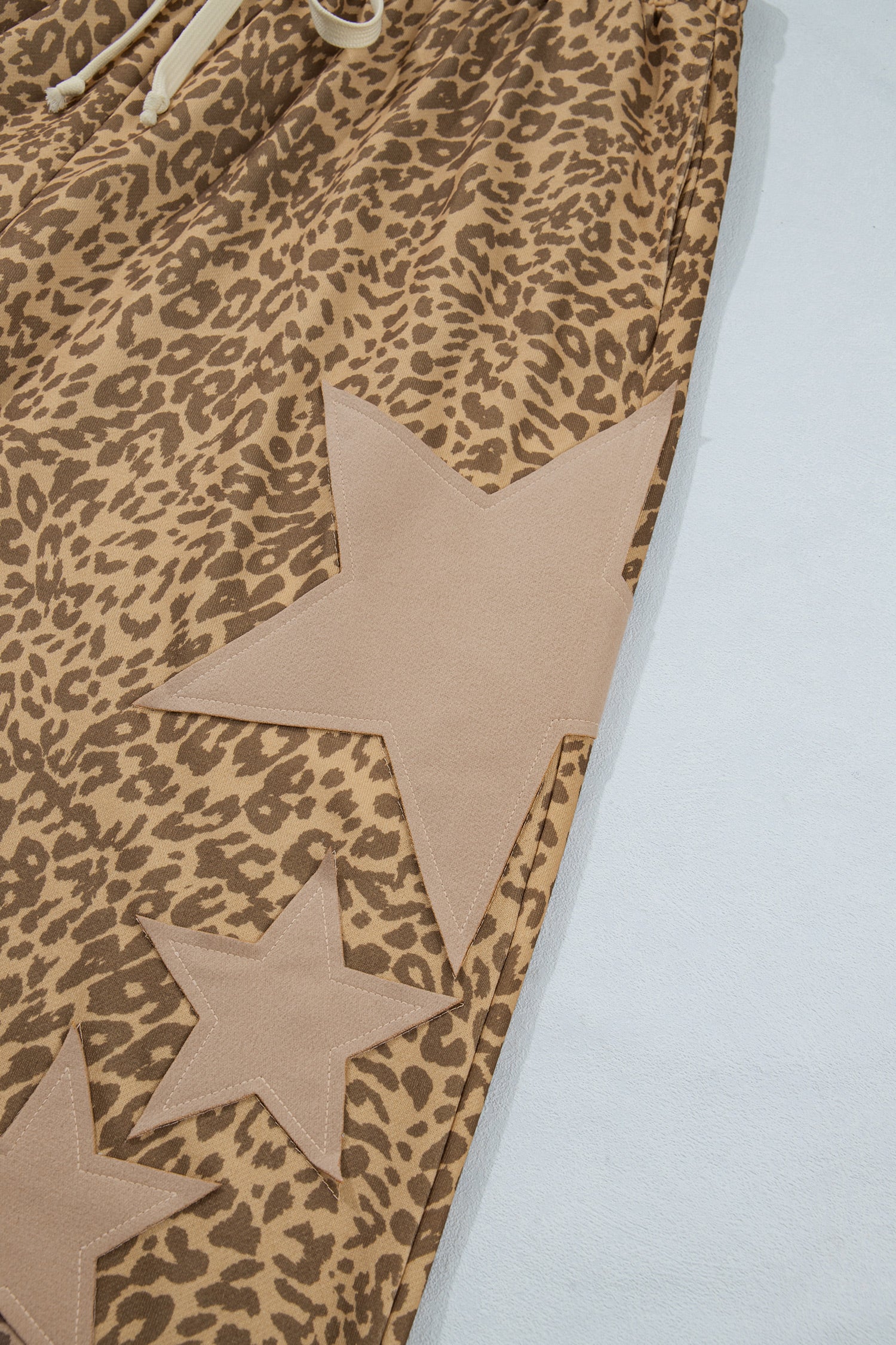 Khaki Plus Size Leopard Print Western Star Patched Jogger Pants-Plus Size/Plus Size Bottoms-[Adult]-[Female]-2022 Online Blue Zone Planet