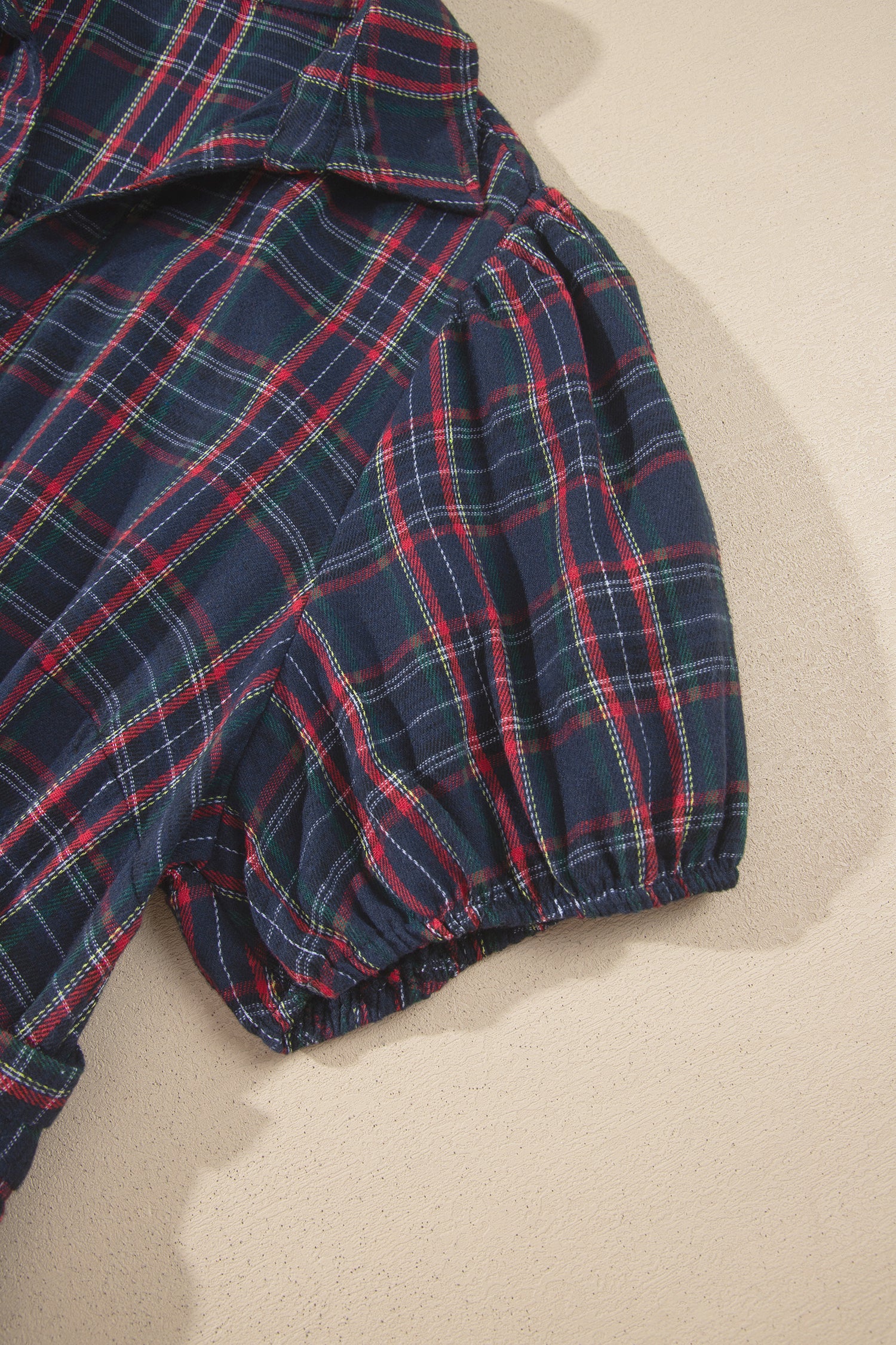 Black Plaid V Neck Belted Waist Short Sleeve Plus Size Dress-TOPS / DRESSES-[Adult]-[Female]-2022 Online Blue Zone Planet
