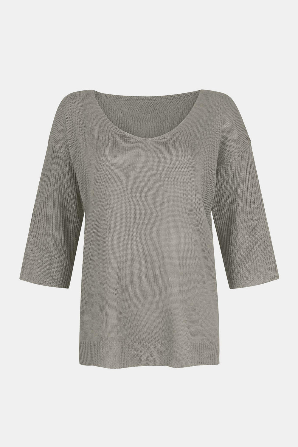 V-Neck Three-Quarter Sleeve Knit Top-TOPS / DRESSES-[Adult]-[Female]-2022 Online Blue Zone Planet
