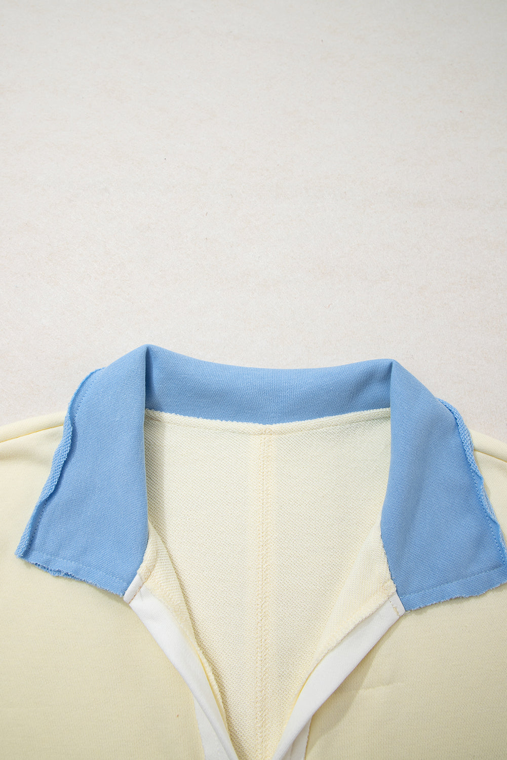 Yellow Cream Raw Seam Color Block Patchwork Plus Size V Neck Pullover-Plus Size/Plus Size Tops/Plus Size Long Sleeve Tops-[Adult]-[Female]-2022 Online Blue Zone Planet