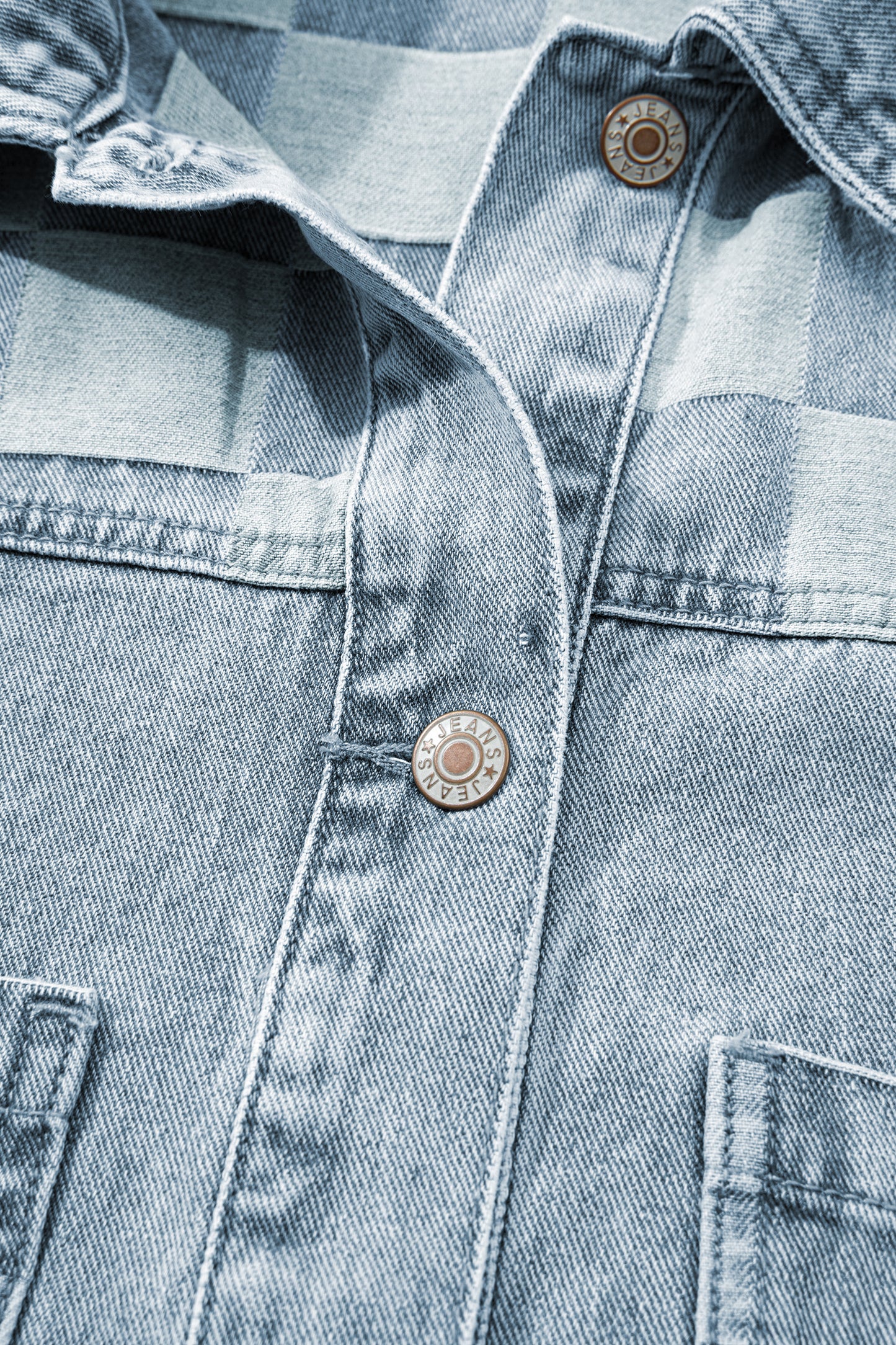 Beau Blue Denim Checkered Pattern Patchwork Womens Casual Jacket-Outerwear/Denim jackets-[Adult]-[Female]-2022 Online Blue Zone Planet