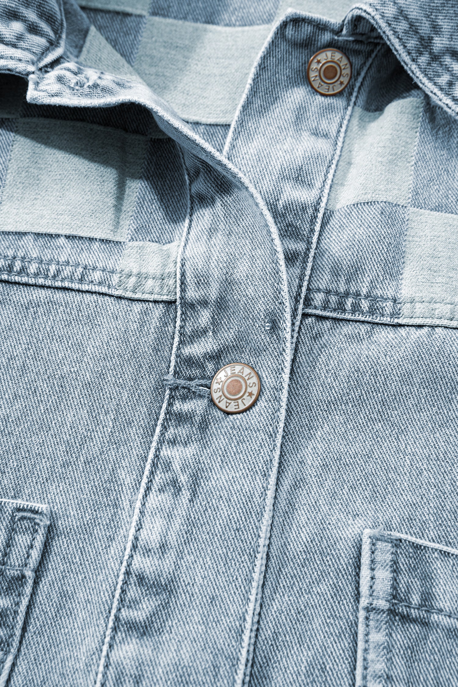 Beau Blue Denim Checkered Pattern Patchwork Womens Casual Jacket-Outerwear/Denim jackets-[Adult]-[Female]-2022 Online Blue Zone Planet