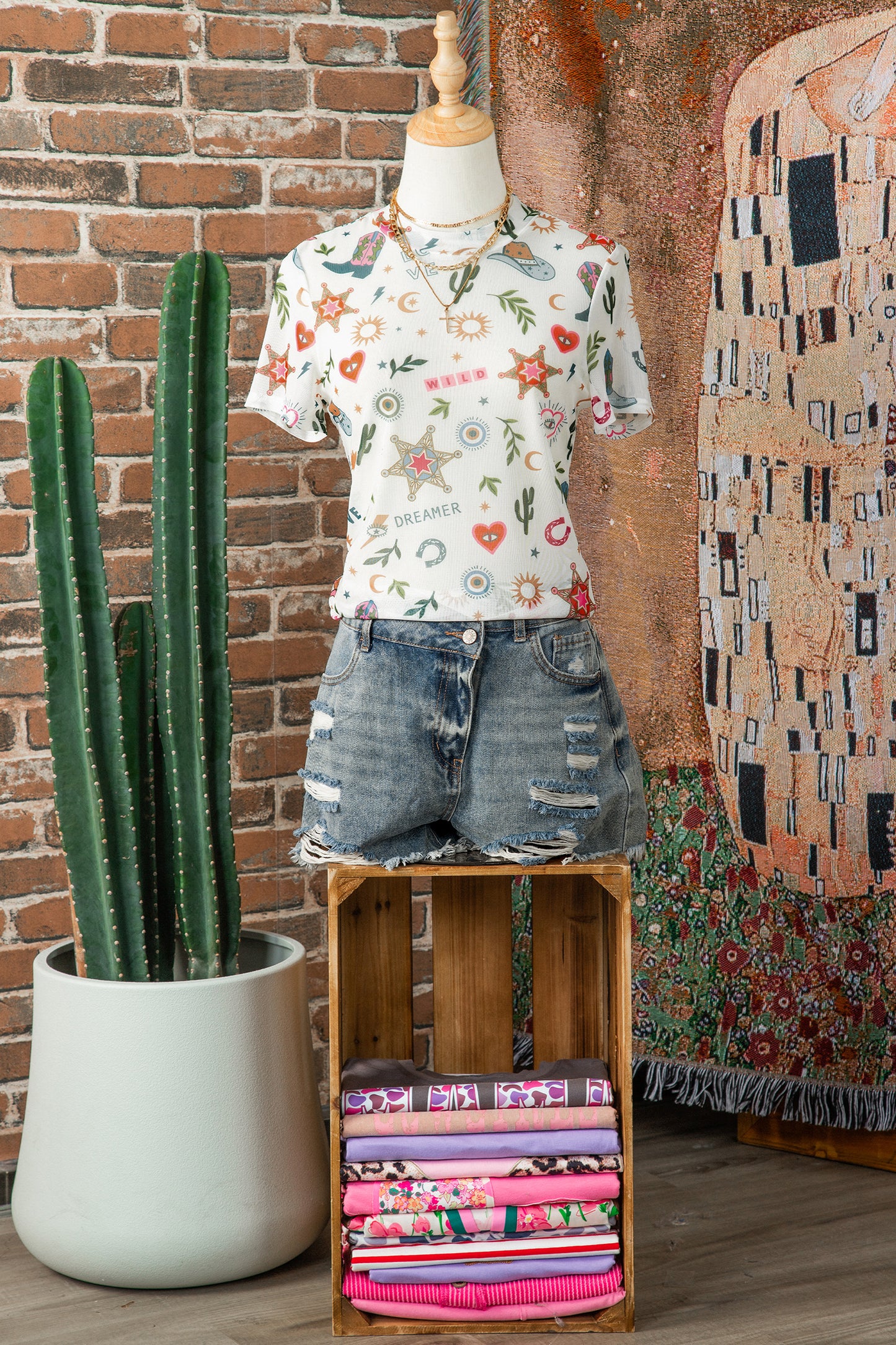 White Love Wild Dreamer Western Print Sheer Mesh Top-Tops/Tops & Tees-[Adult]-[Female]-2022 Online Blue Zone Planet