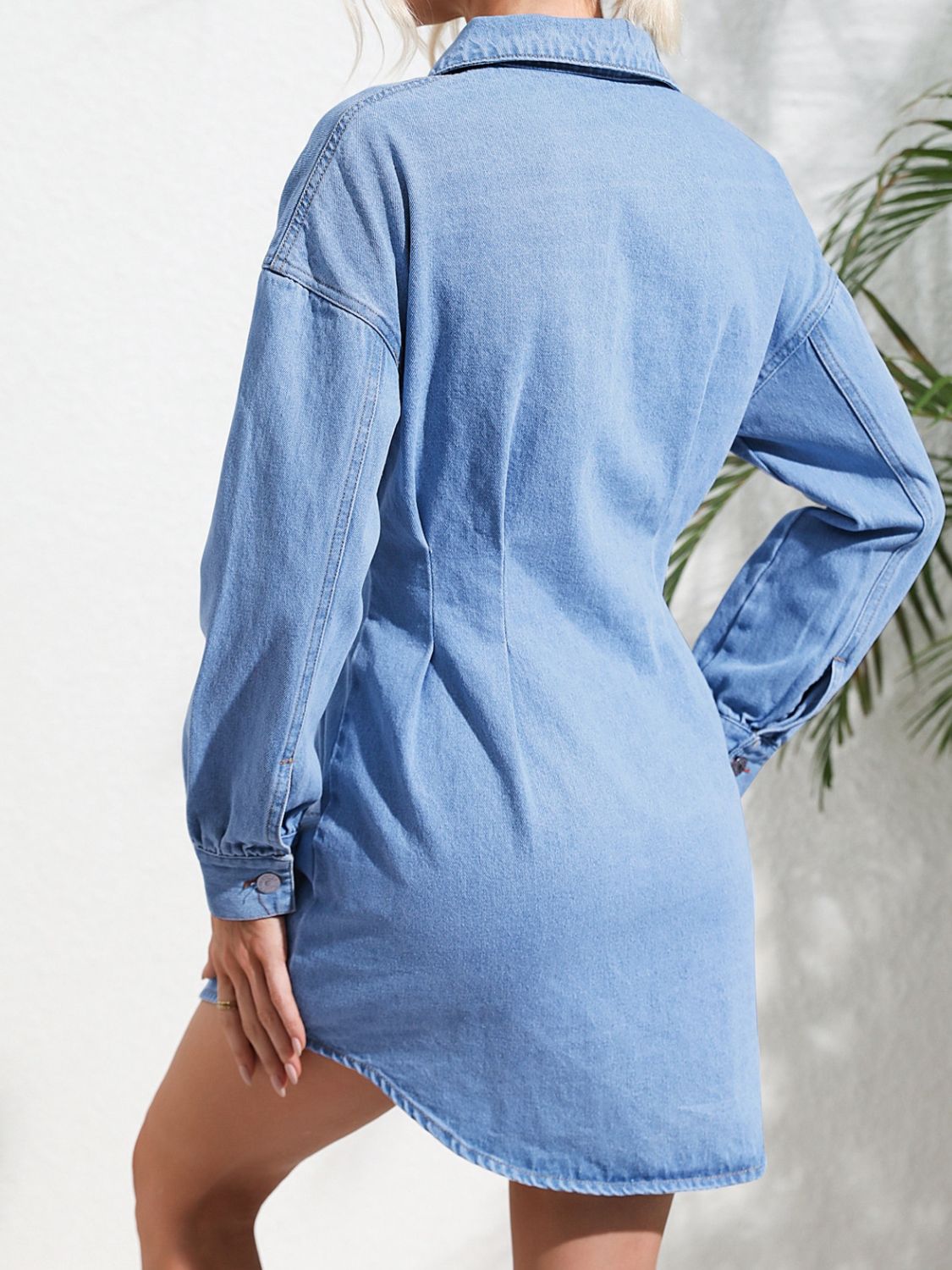 Distressed Button Up Long Sleeve Denim Dress-TOPS / DRESSES-[Adult]-[Female]-2022 Online Blue Zone Planet