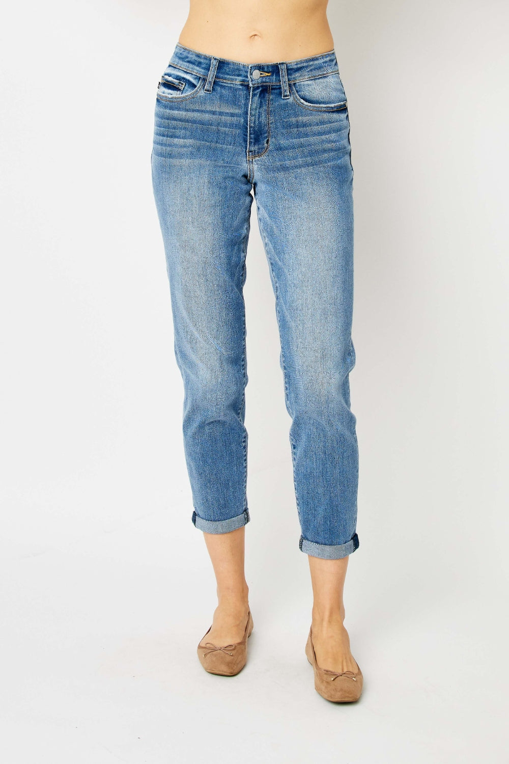 Judy Blue Full Size Cuffed Hem Slim Jeans-BOTTOMS SIZES SMALL MEDIUM LARGE-[Adult]-[Female]-2022 Online Blue Zone Planet