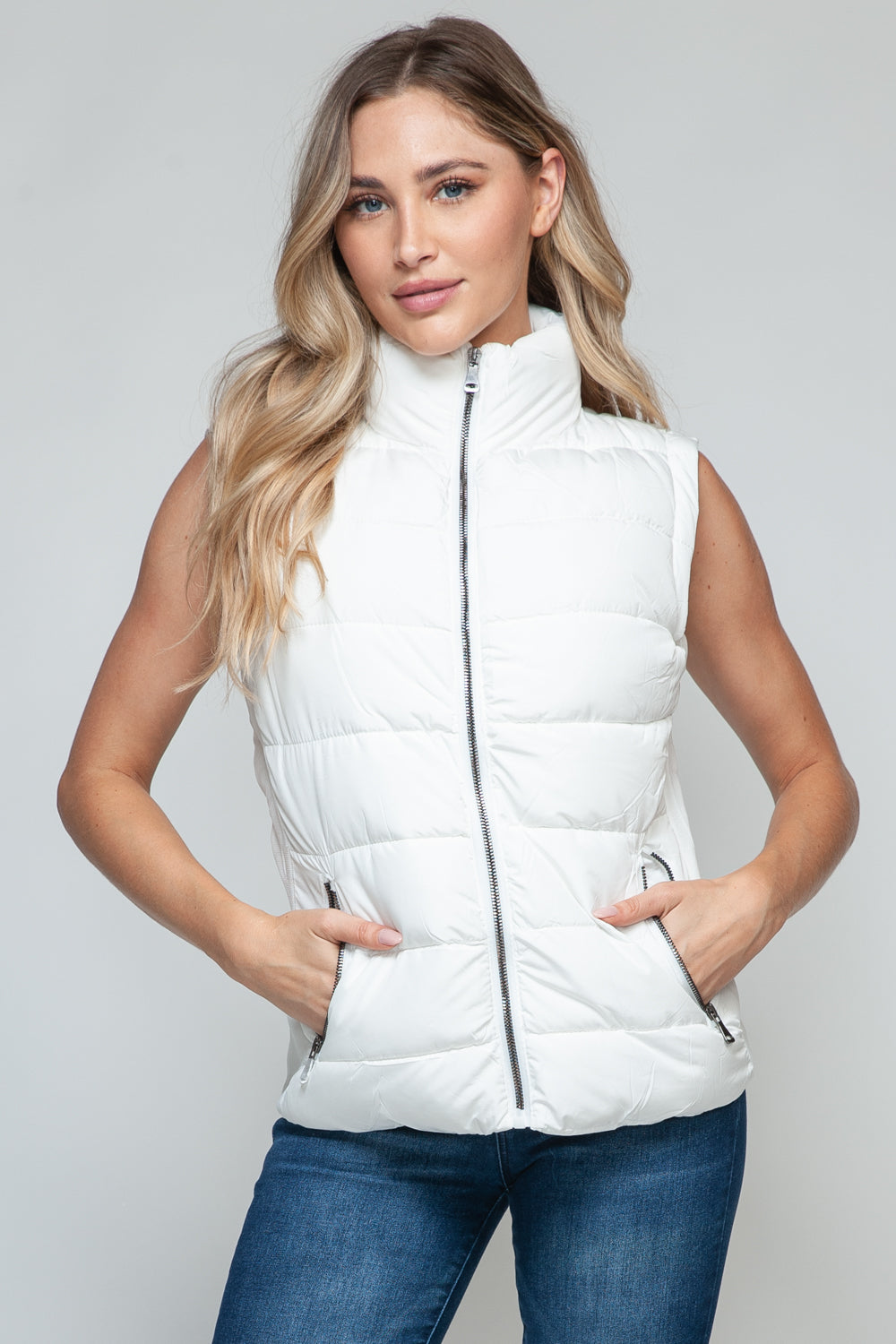 Snobbish Zip Up Turtleneck Vest with Pockets-TOPS / DRESSES-[Adult]-[Female]-White-S-2022 Online Blue Zone Planet