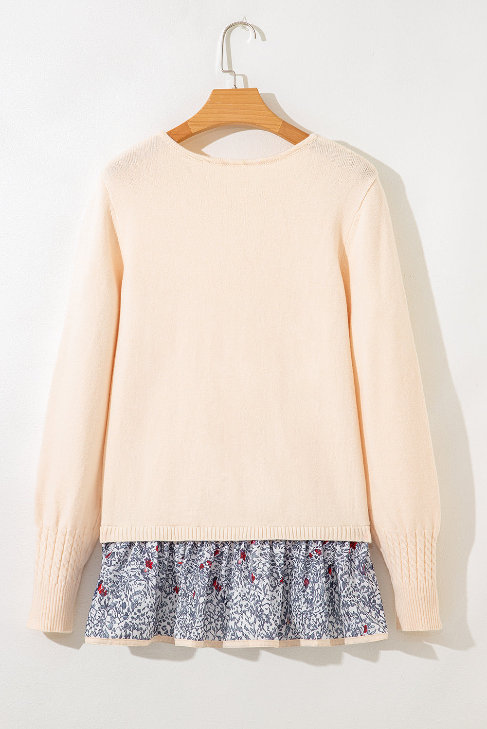 Beige Cable Texture Bohemian Ruffle Hem Patchwork Sweater-TOPS / DRESSES-[Adult]-[Female]-2022 Online Blue Zone Planet