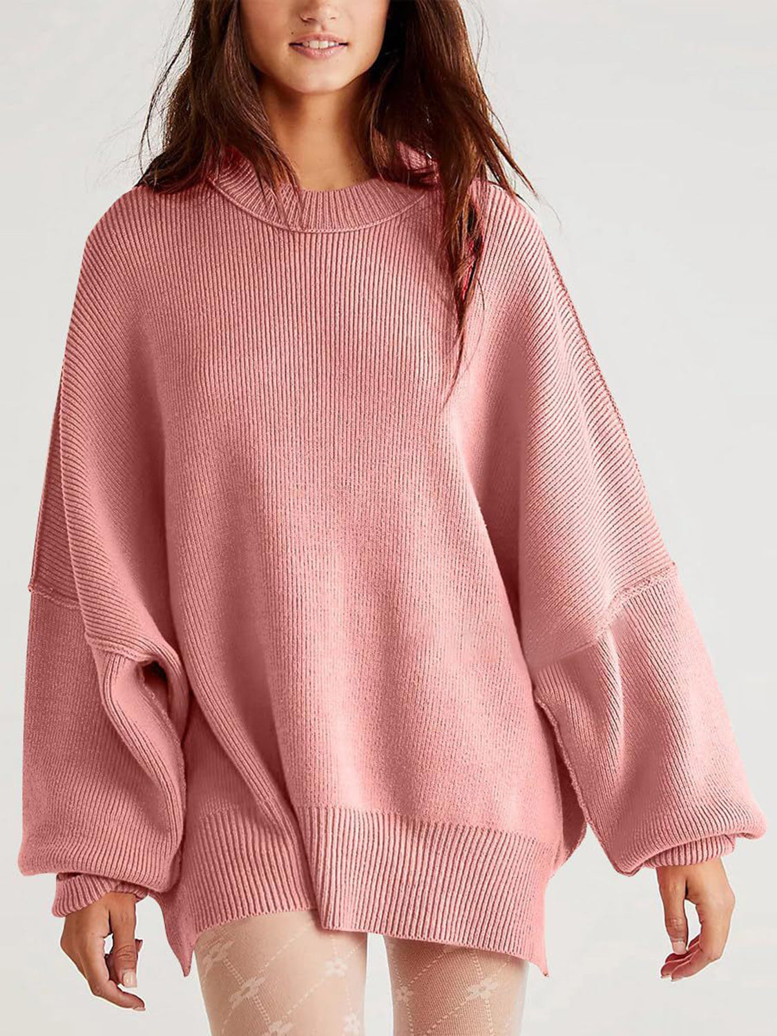 Round Neck Long Sleeve Sweater-TOPS / DRESSES-[Adult]-[Female]-Dusty Pink-S-2022 Online Blue Zone Planet