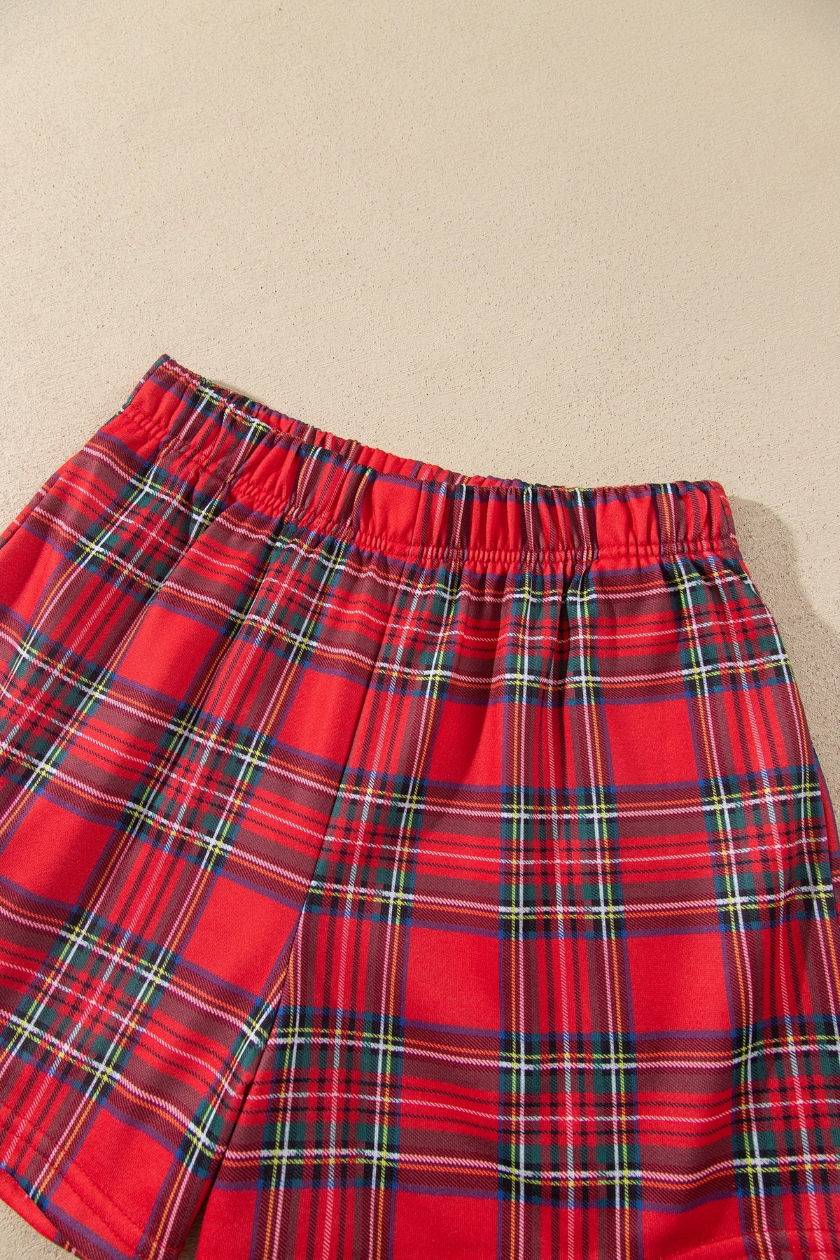 Red Plaid MERRY Holiday Long Sleeve Top and Shorts Set-Two Piece Sets/Short Sets-[Adult]-[Female]-2022 Online Blue Zone Planet