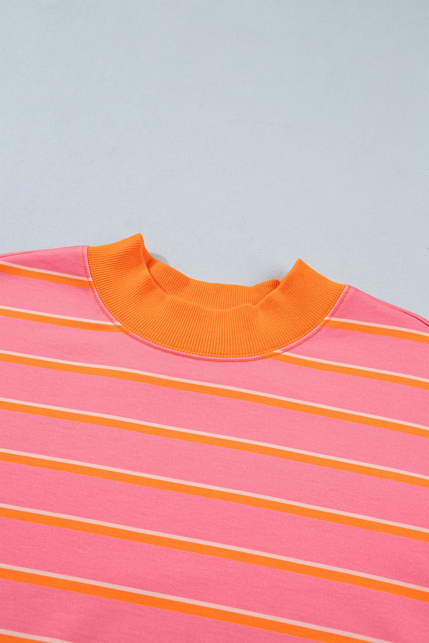 Rose Stripe Color Block Trim Long Sleeve Pullover Pocketed Shorts 2pcs Set-Two Piece Sets/Short Sets-[Adult]-[Female]-2022 Online Blue Zone Planet