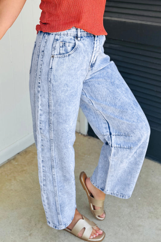 Beau Blue Light Washed Pull On Barrel Jeans-Bottoms/Jeans-[Adult]-[Female]-Beau Blue-4-2022 Online Blue Zone Planet