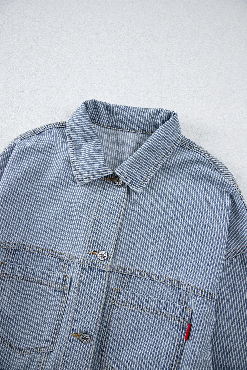 Striped Button Up Long Sleeve Denim Jacket-TOPS / DRESSES-[Adult]-[Female]-2022 Online Blue Zone Planet