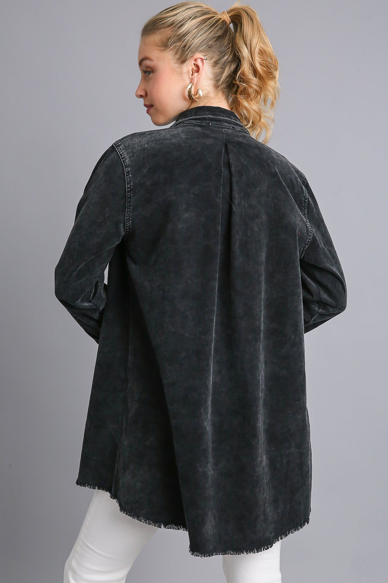 Umgee Raw Hem Button Down Denim Jacket with Chest Pockets-TOPS / DRESSES-[Adult]-[Female]-2022 Online Blue Zone Planet