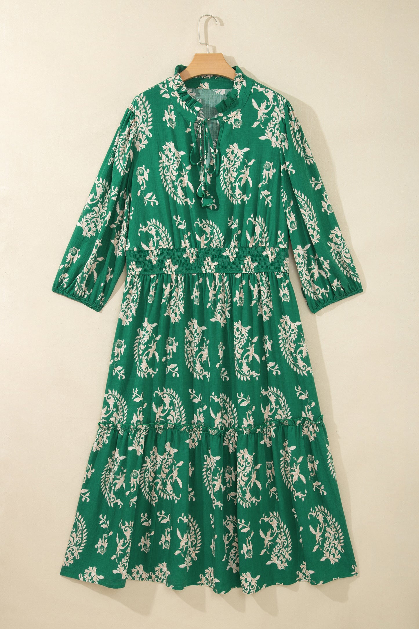 Green Floral Print V Neck Shift Dress Plus Size Dress-TOPS / DRESSES-[Adult]-[Female]-2022 Online Blue Zone Planet