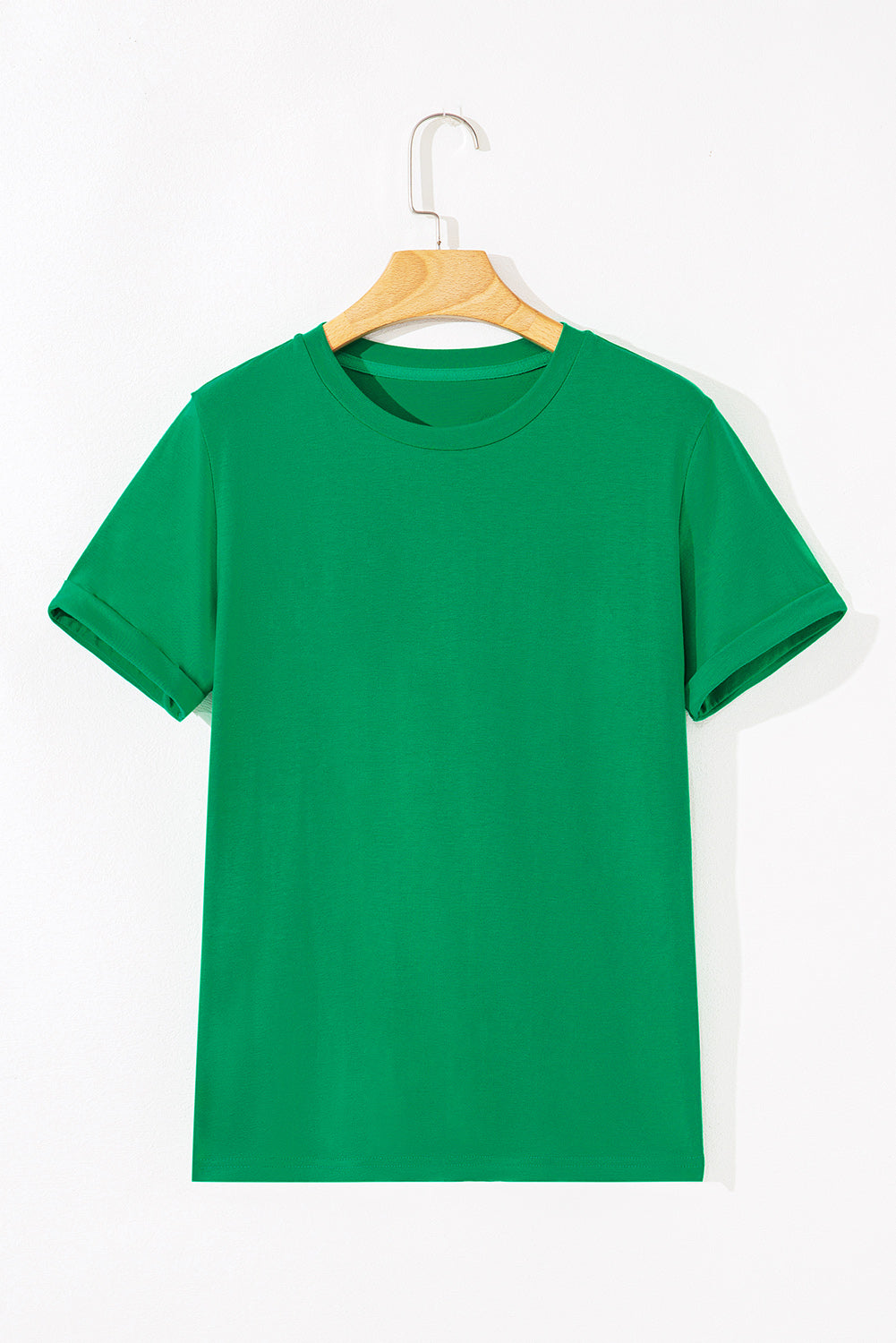 Bright Green Casual Plain Crew Neck Tee-Tops/Tops & Tees-[Adult]-[Female]-2022 Online Blue Zone Planet