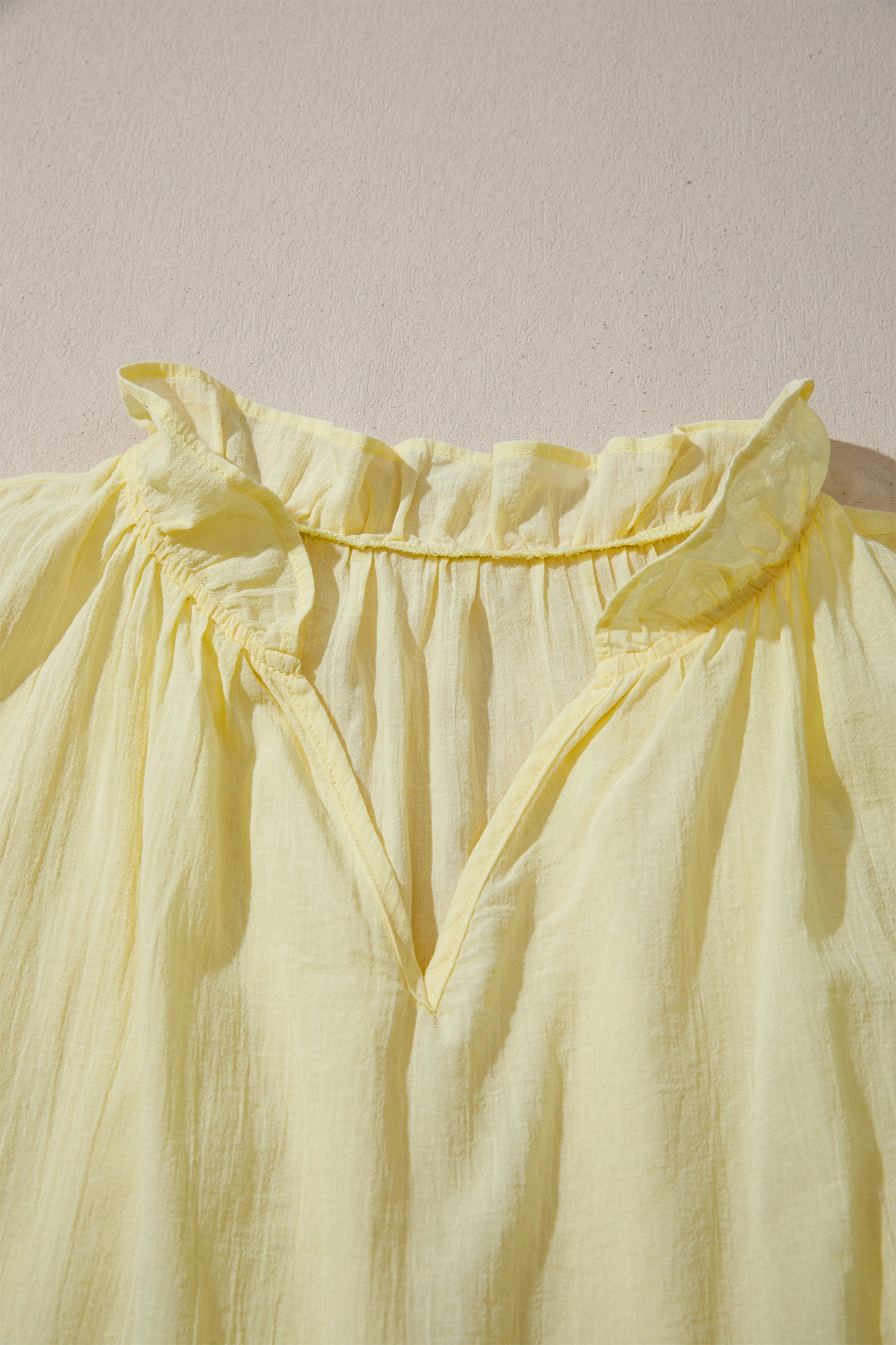 Yellow Cream V Neck Ruffle Trim Sleeveless Shift Top-Tops/Tank Tops-[Adult]-[Female]-2022 Online Blue Zone Planet