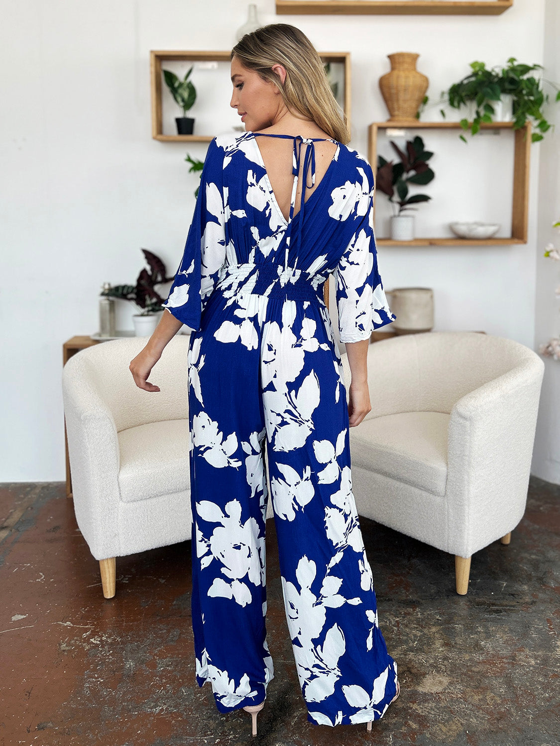 Blue Zone Planet | Double Take Full Size Printed Tie Back Wide Leg Jumpsuit-TOPS / DRESSES-[Adult]-[Female]-2022 Online Blue Zone Planet