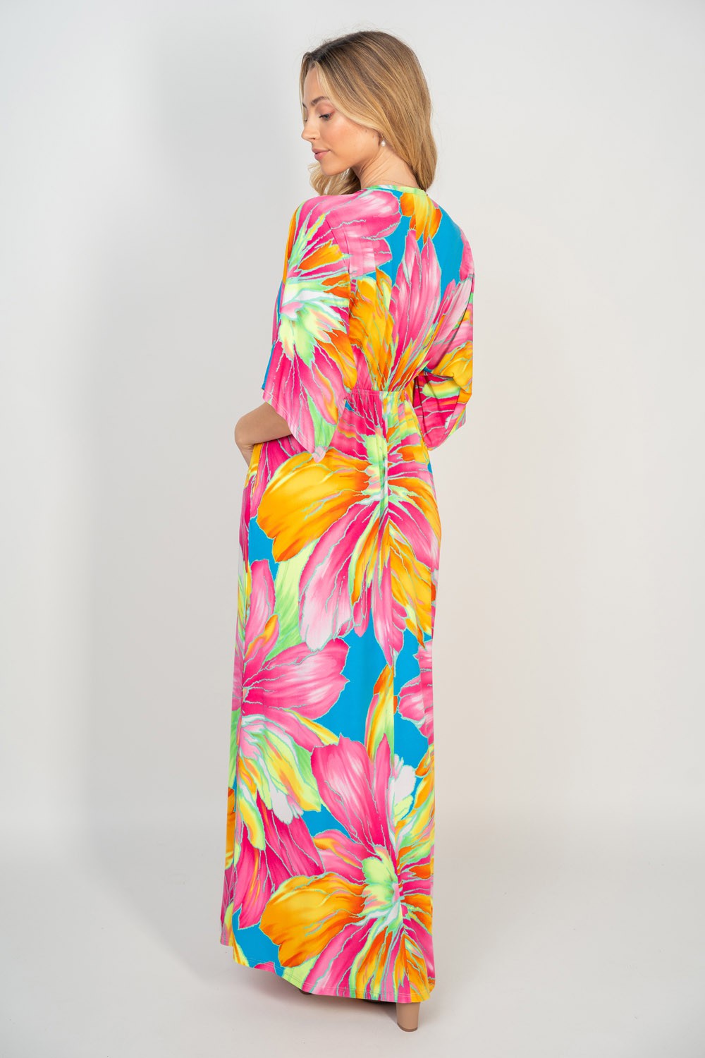 White Birch Printed V-Neck Maxi Dress with Pockets-[Adult]-[Female]-2022 Online Blue Zone Planet