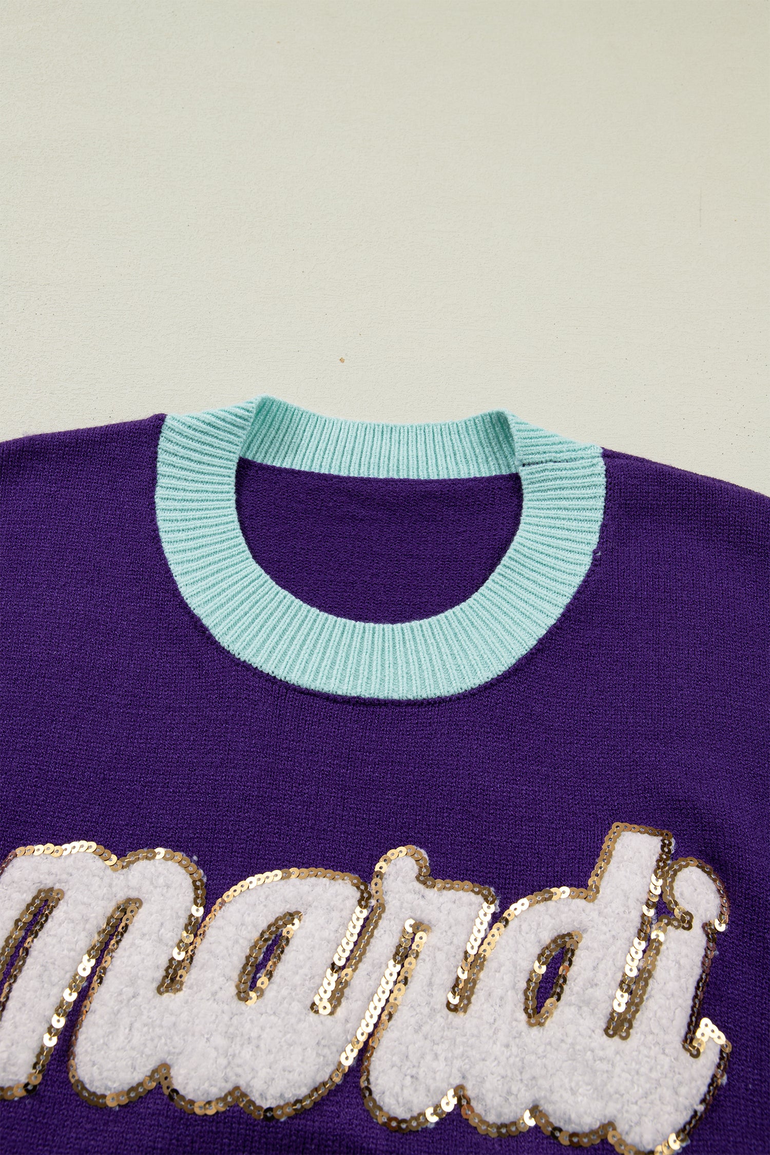 Tillandsia Purple Colorblock Patchwork Fuzzy Mardi Gras Graphic Sweater-TOPS / DRESSES-[Adult]-[Female]-2022 Online Blue Zone Planet