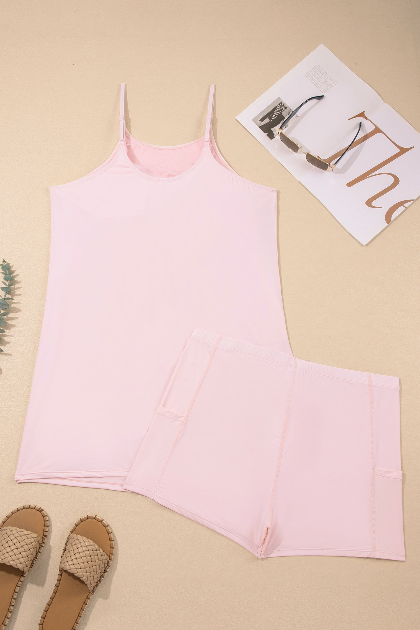 Pink Plus Size Build-in Shorts Sleeveless Dress With Short Two Piece Set-TOPS / DRESSES-[Adult]-[Female]-2022 Online Blue Zone Planet