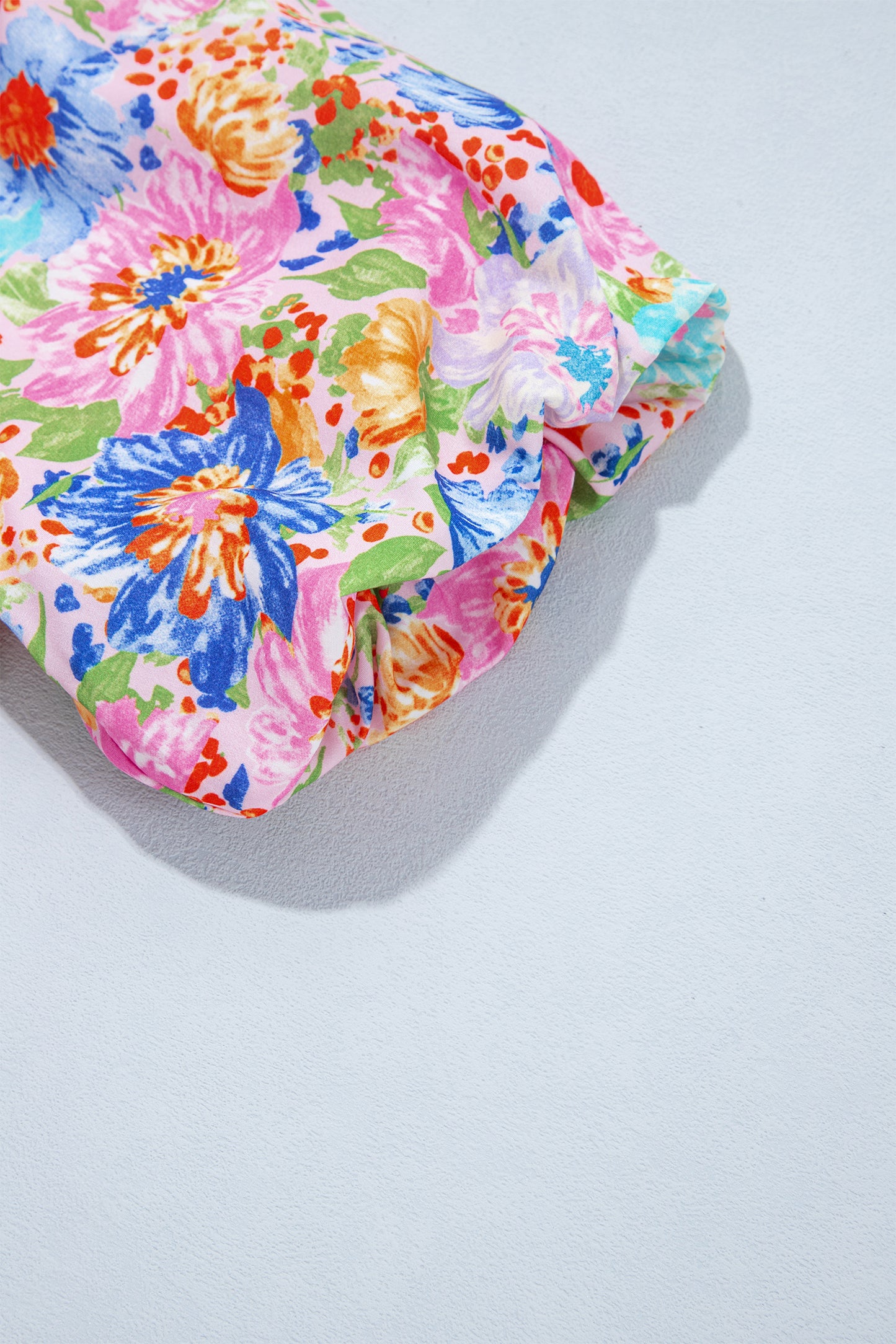 Pink Floral Print V Neck Short Sleeve Shift Blouse-Tops/Blouses & Shirts-[Adult]-[Female]-2022 Online Blue Zone Planet