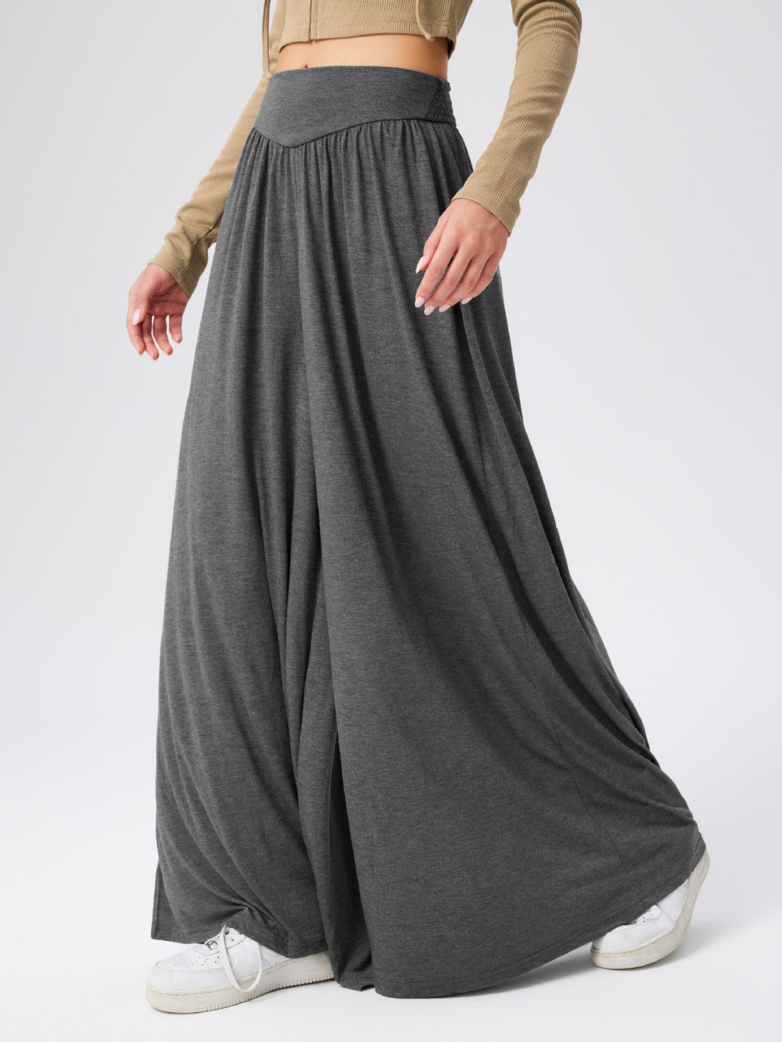 High Waist Wide Leg Pants-BOTTOMS SIZES SMALL MEDIUM LARGE-[Adult]-[Female]-Dark Gray-S-2022 Online Blue Zone Planet