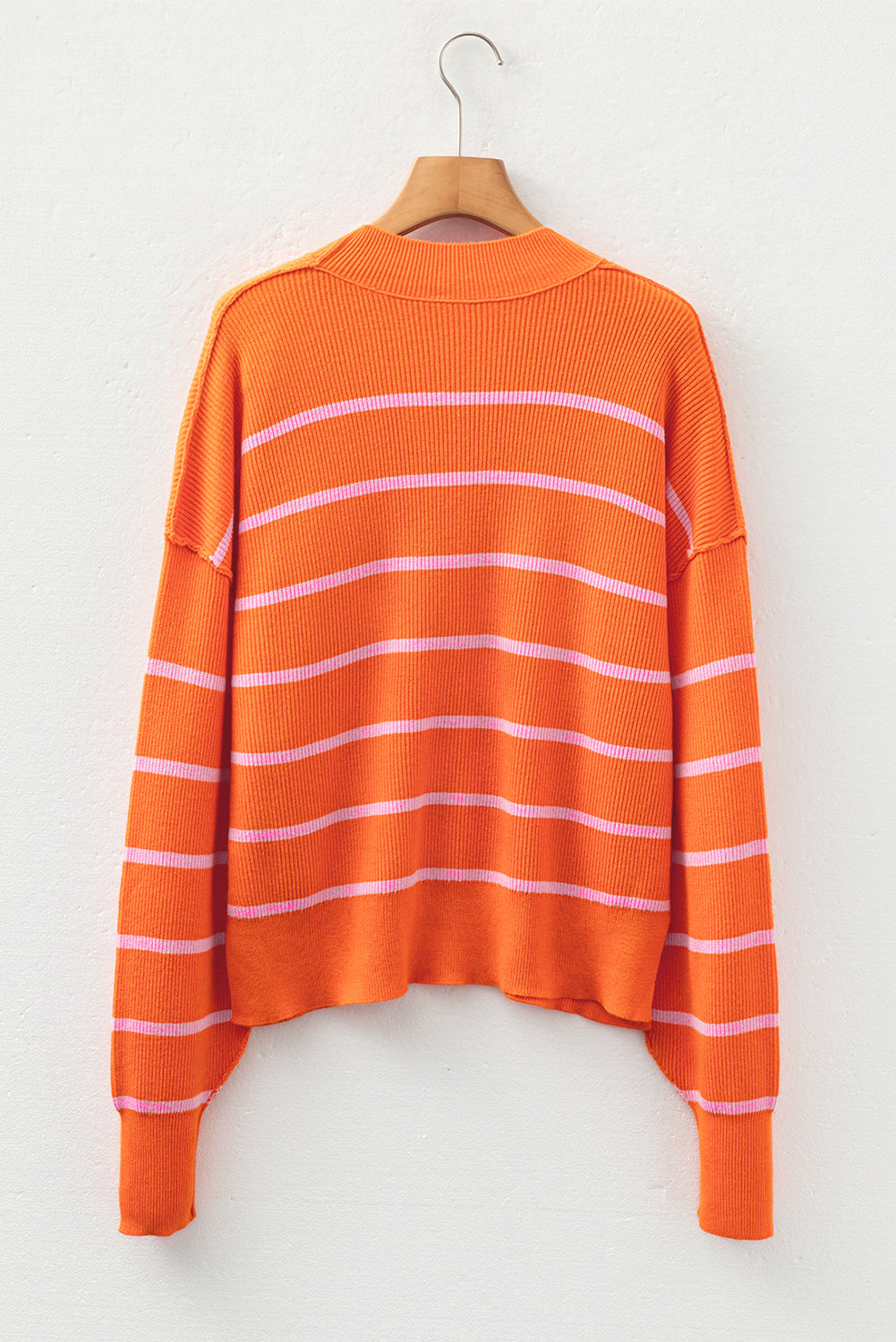 Orange Stripe Ribbed High Neck Drop Shoulder Boxy Fit Sweater-TOPS / DRESSES-[Adult]-[Female]-2022 Online Blue Zone Planet