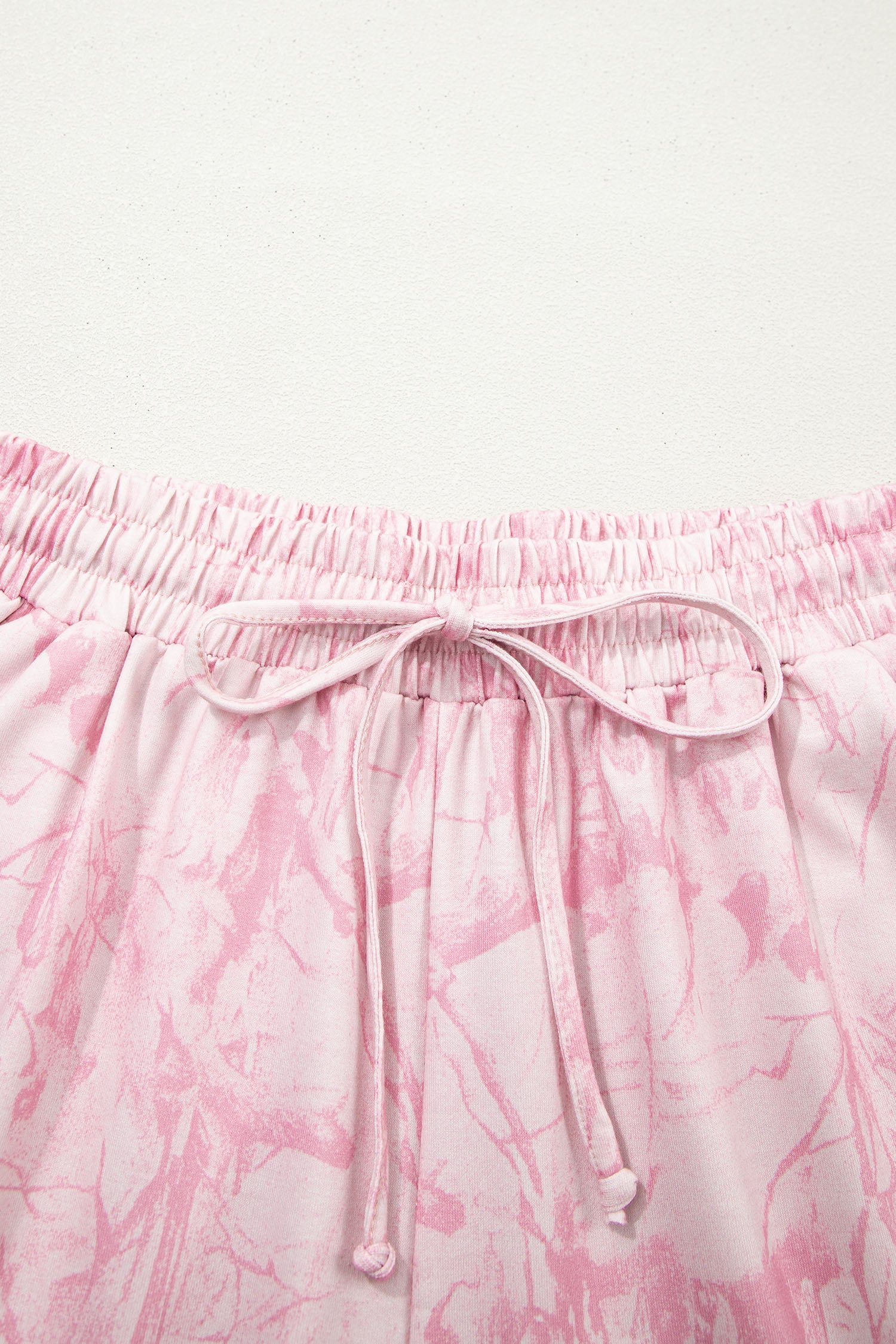 Pink Abstract Print V Neck Loose Tee Drawstring Shorts 2pcs Outfit-Two Piece Sets/Short Sets-[Adult]-[Female]-2022 Online Blue Zone Planet
