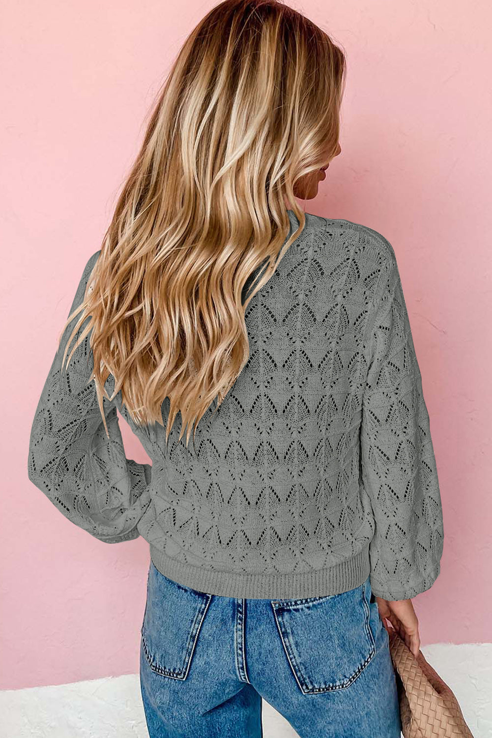Gray Lightweight Buttoned Front Crochet Cardigan-TOPS / DRESSES-[Adult]-[Female]-2022 Online Blue Zone Planet