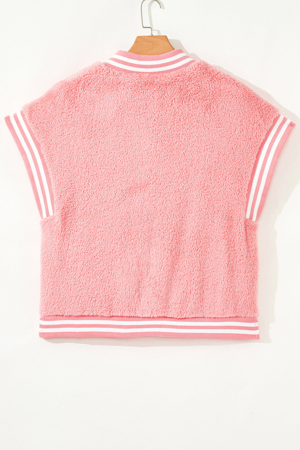 Gossamer Pink Varsity Striped Banding Patchwork Winter Plush Vest-TOPS / DRESSES-[Adult]-[Female]-2022 Online Blue Zone Planet