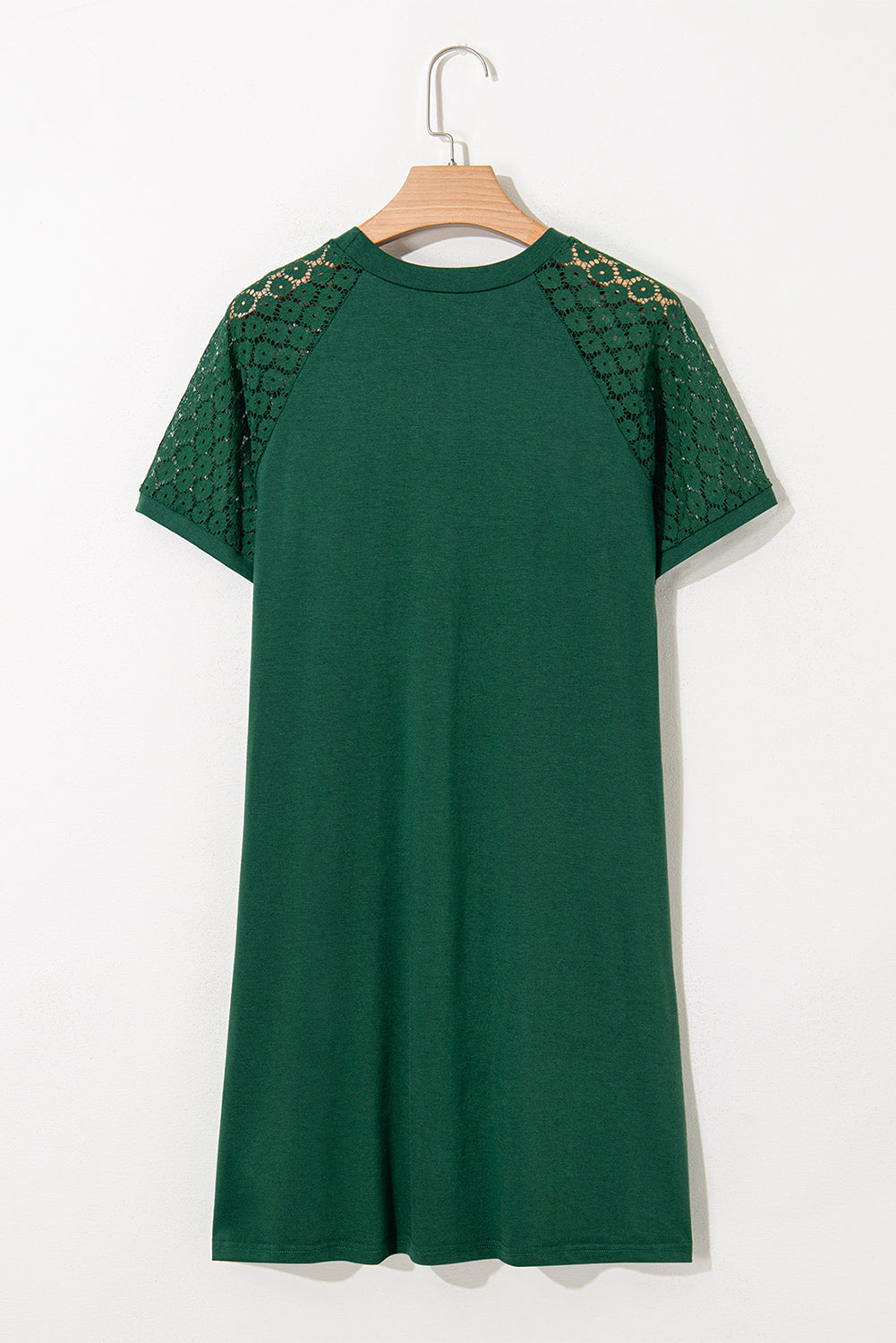 Green Contrast Lace Raglan Sleeve Pleated Detail Shift Dress-TOPS / DRESSES-[Adult]-[Female]-2022 Online Blue Zone Planet