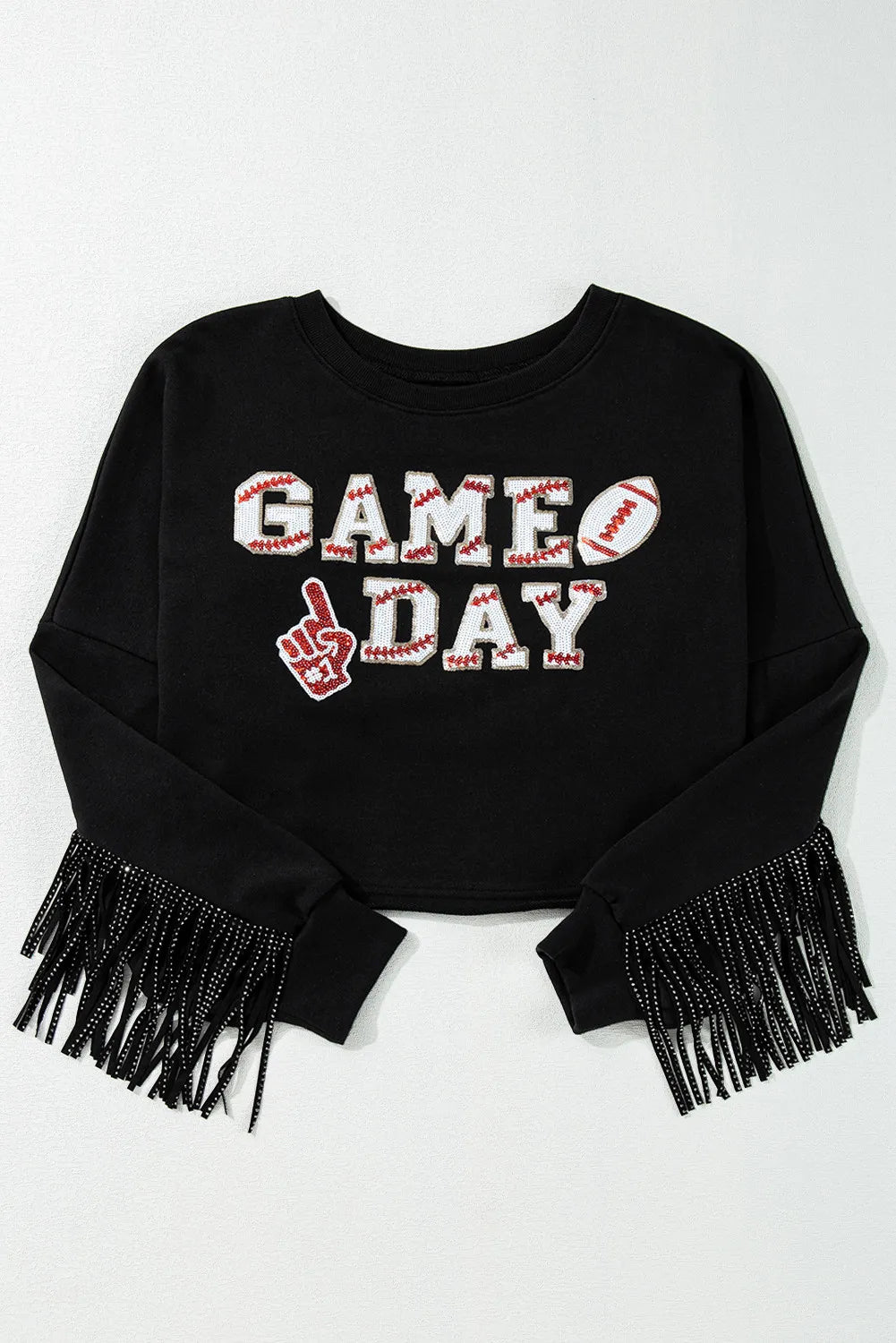 GAME DAY Fringe Long Sleeve Sweatshirt-TOPS / DRESSES-[Adult]-[Female]-2022 Online Blue Zone Planet