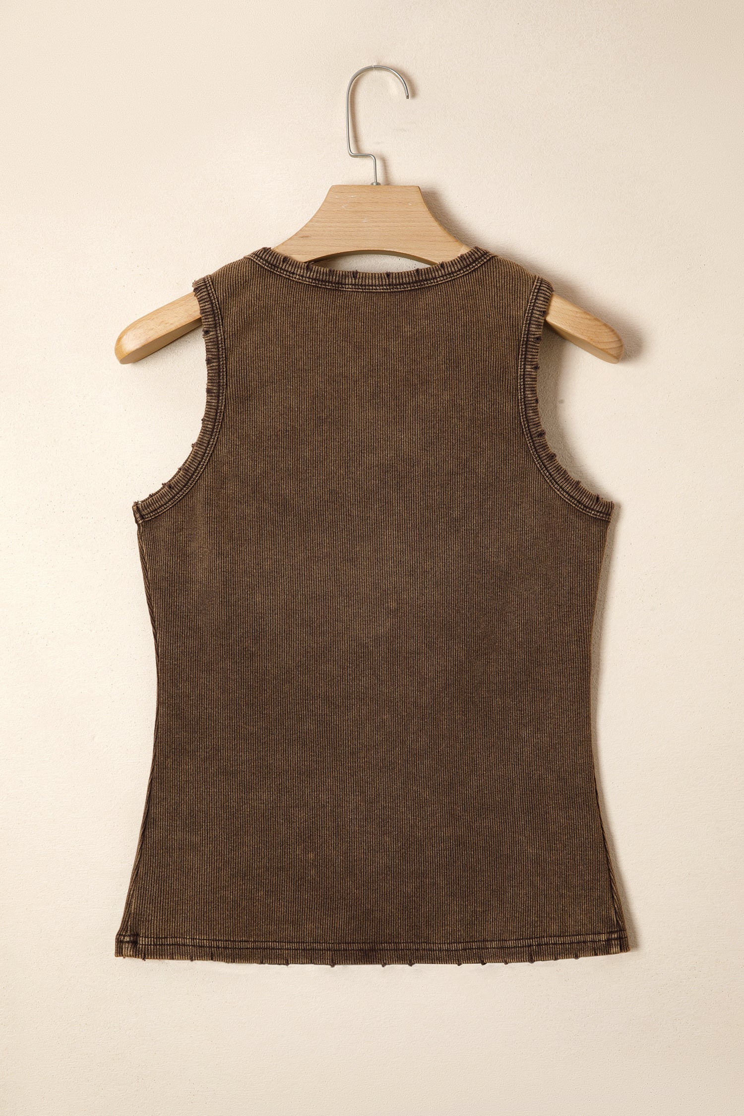 Coffee Vintage Distressed Ribbed Mineral Wash Tank Top-Tops/Tank Tops-[Adult]-[Female]-2022 Online Blue Zone Planet