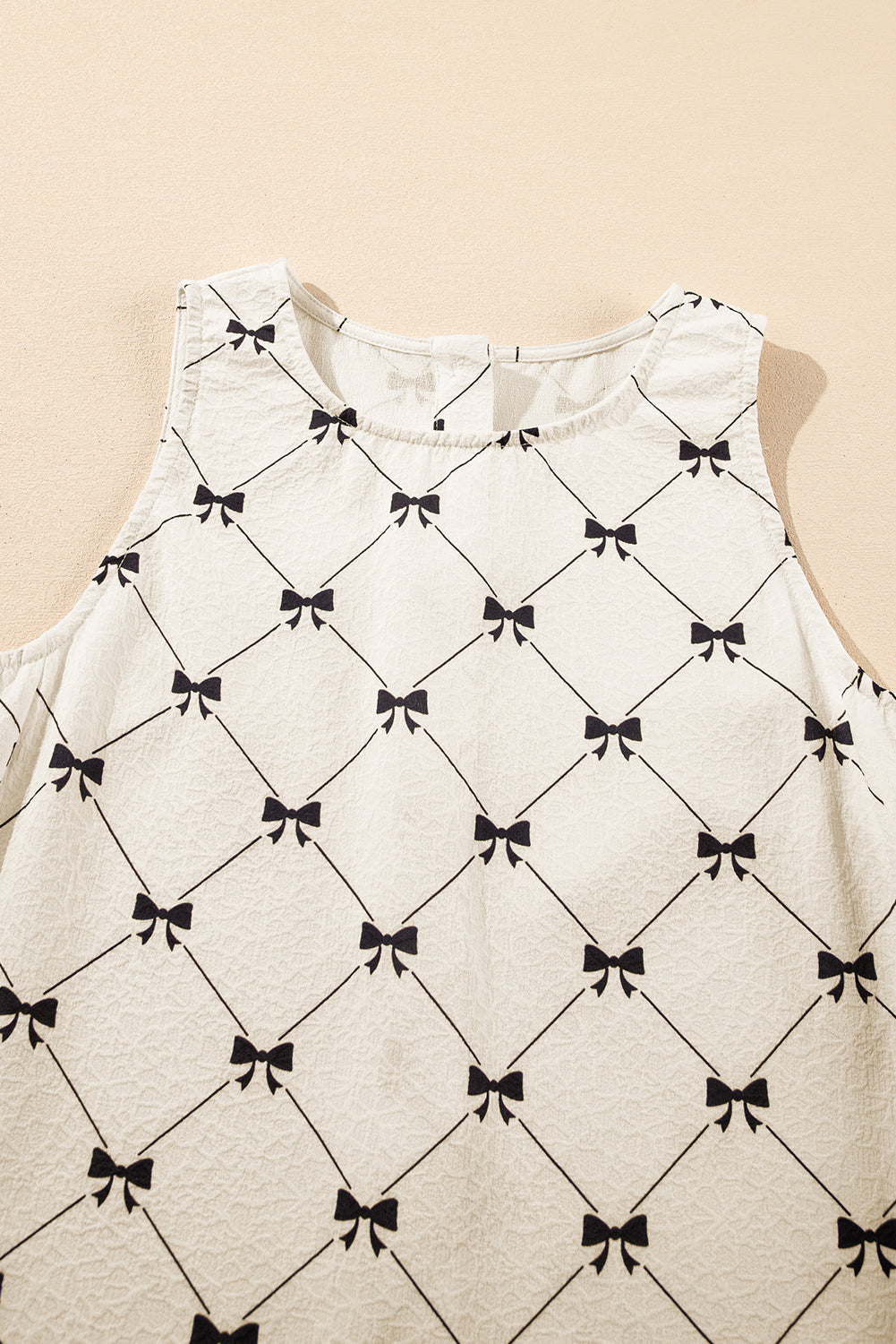 White Bow Checker Pearled Buttons Back Ruffled Sleeveless Mini Dress-TOPS / DRESSES-[Adult]-[Female]-2022 Online Blue Zone Planet