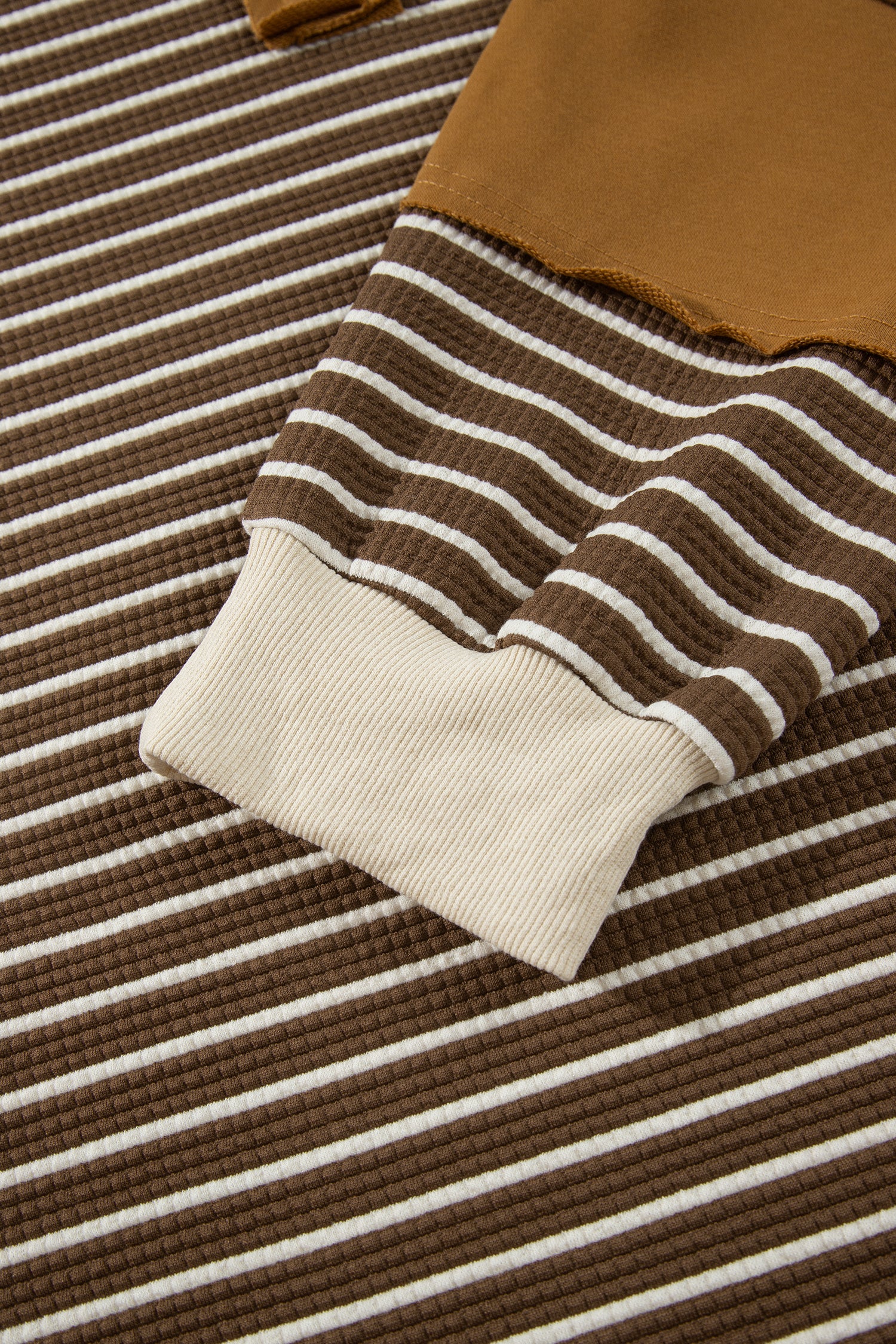 Brown Stripe Colorblock Detail Collar V Neck Plus Size Long Sleeve Top-Plus Size/Plus Size Tops/Plus Size Long Sleeve Tops-[Adult]-[Female]-2022 Online Blue Zone Planet