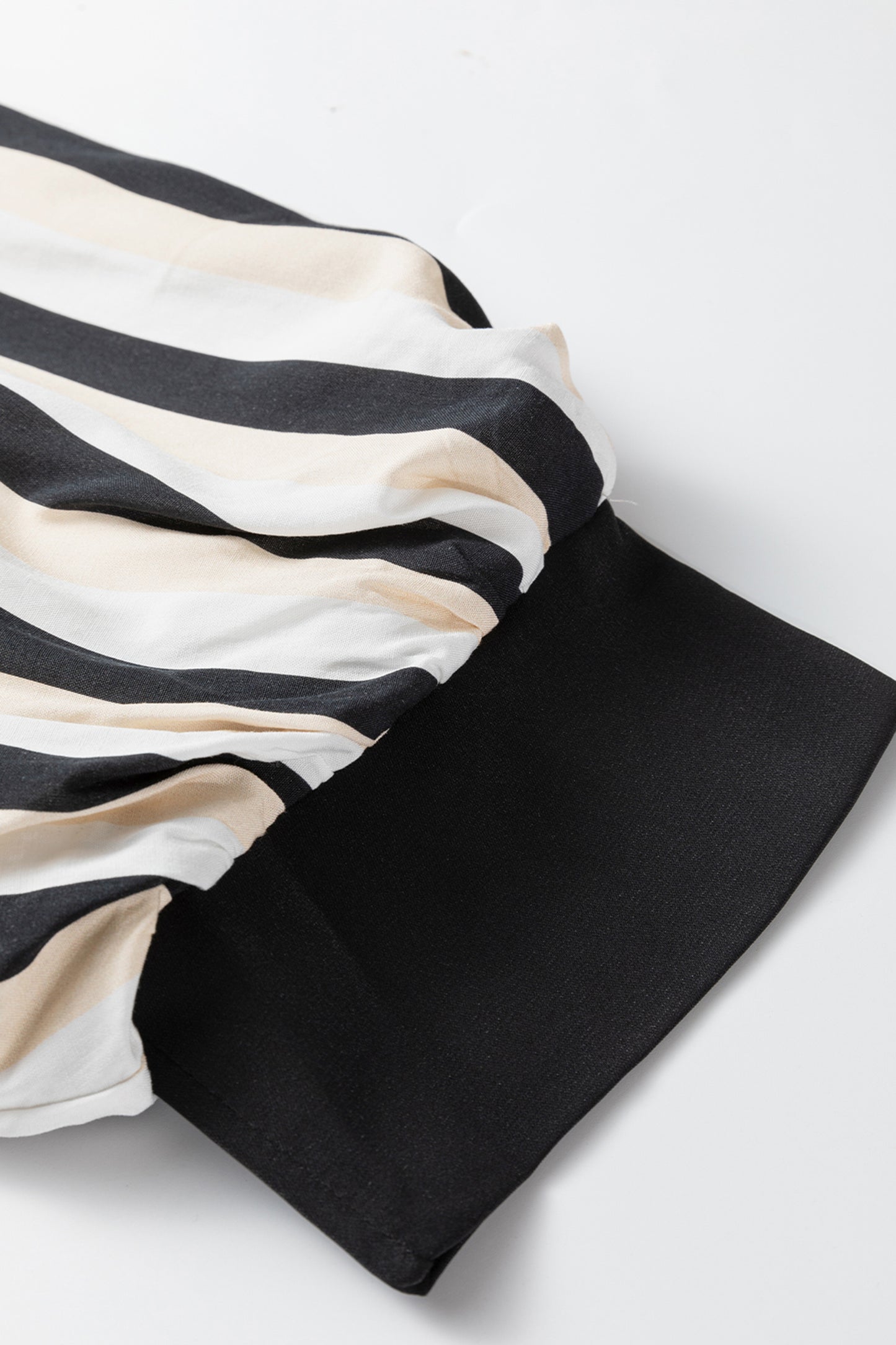 Black Stripe 3/4 Puff Sleeve Shirt Style Button Down Midi Dress-TOPS / DRESSES-[Adult]-[Female]-2022 Online Blue Zone Planet