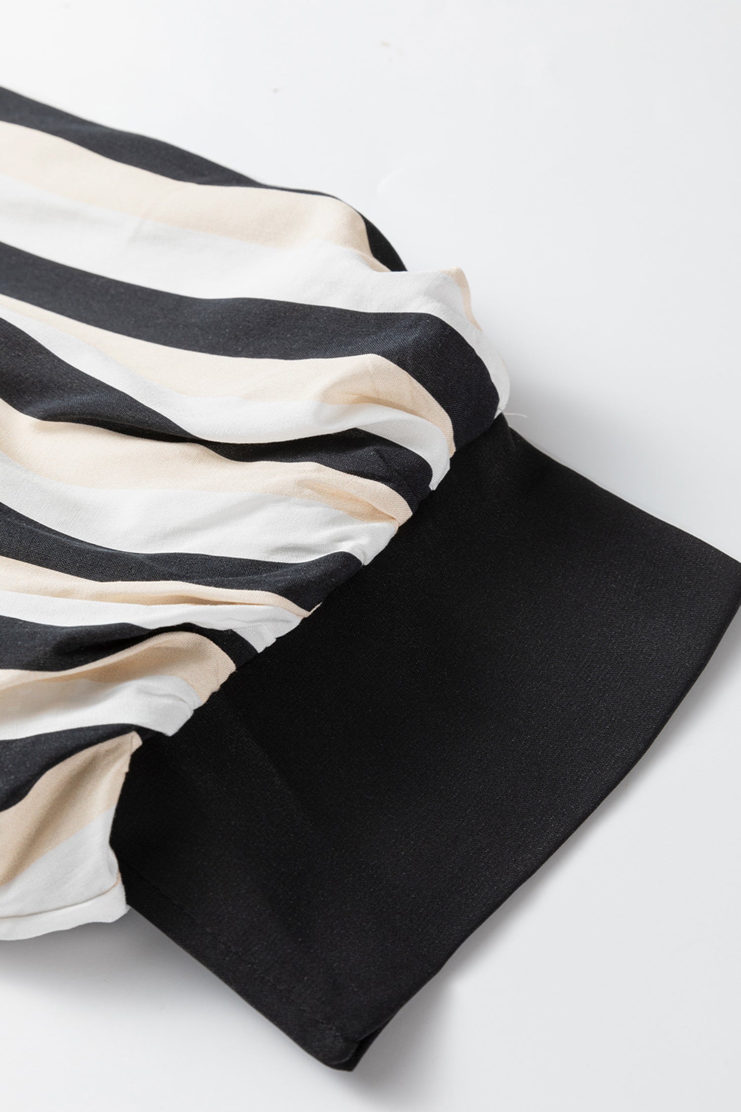 Black Stripe 3/4 Puff Sleeve Shirt Style Button Down Midi Dress-TOPS / DRESSES-[Adult]-[Female]-2022 Online Blue Zone Planet