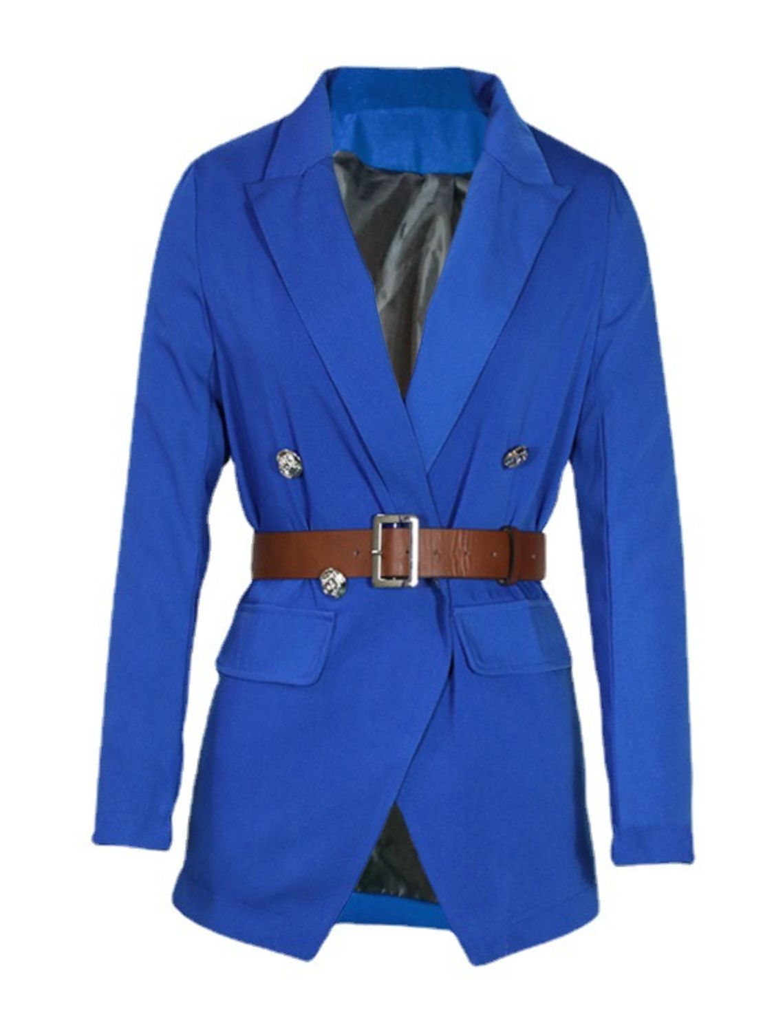 Buttoned Lapel Collar Long Sleeve Blazer-TOPS / DRESSES-[Adult]-[Female]-2022 Online Blue Zone Planet