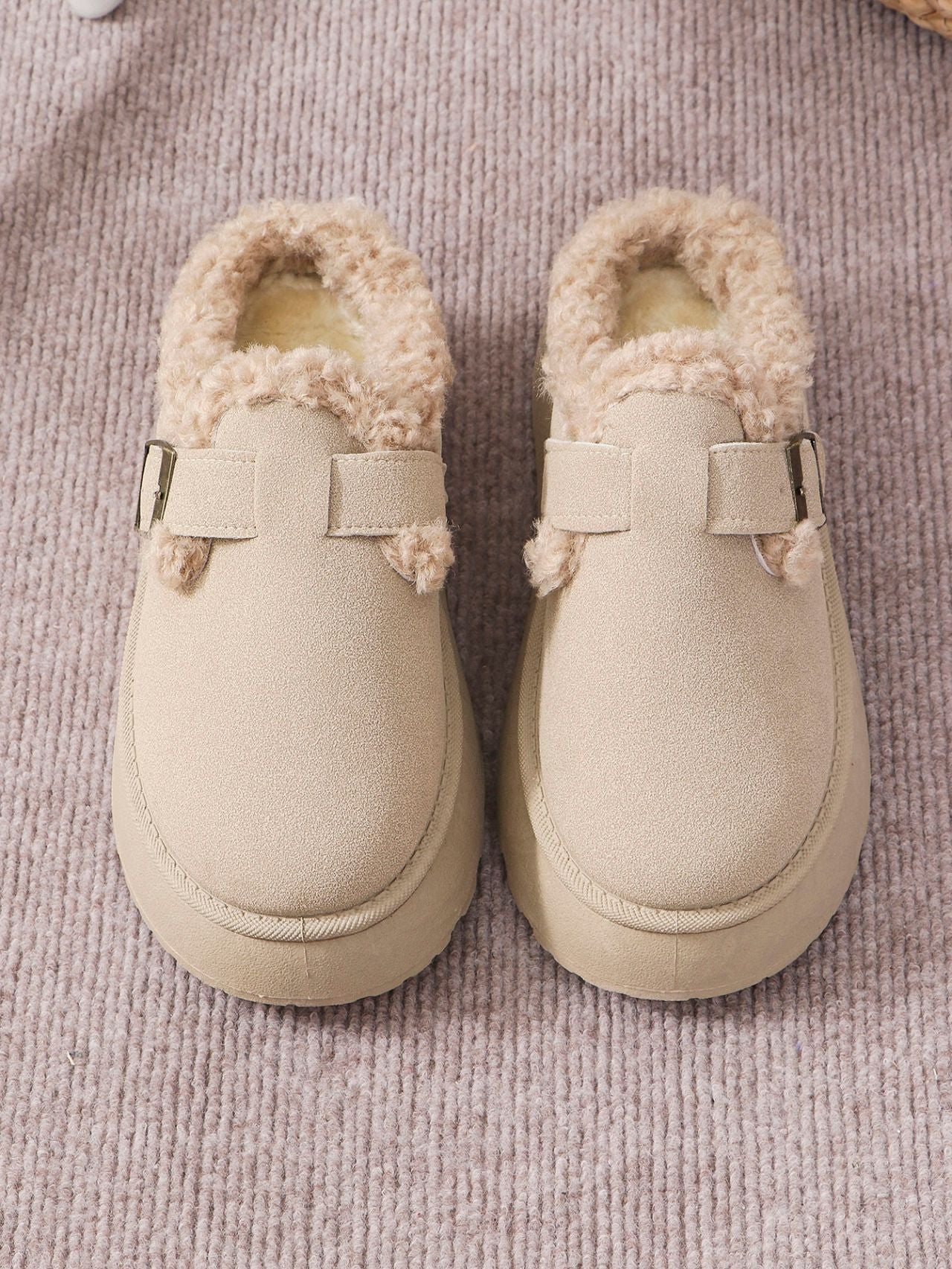 Blue Zone Planet | Thermal Fuzzy Buckle Platform Slippers-SHOES-[Adult]-[Female]-2022 Online Blue Zone Planet