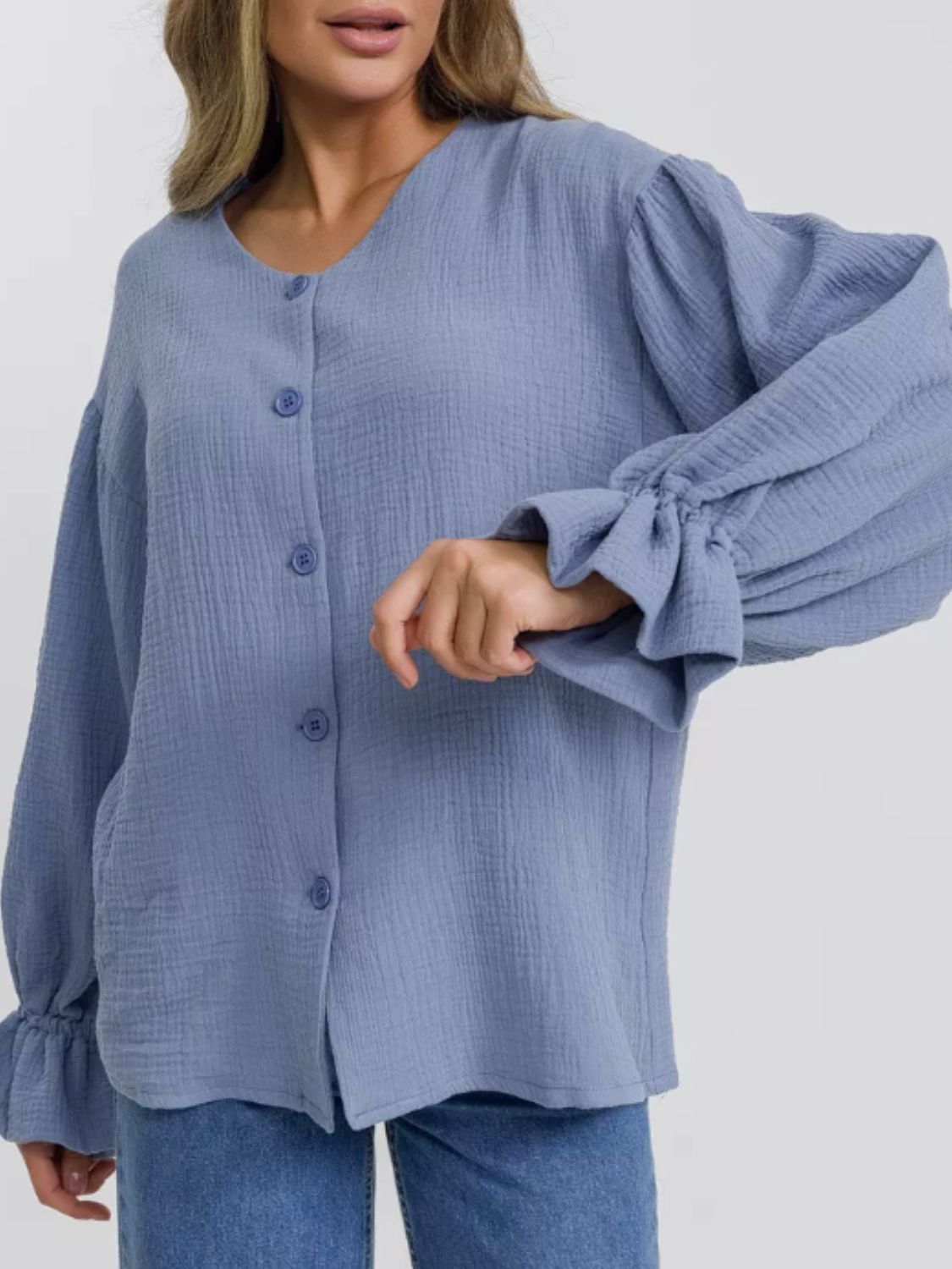 Button Up Flounce Sleeve Shirt-TOPS / DRESSES-[Adult]-[Female]-2022 Online Blue Zone Planet