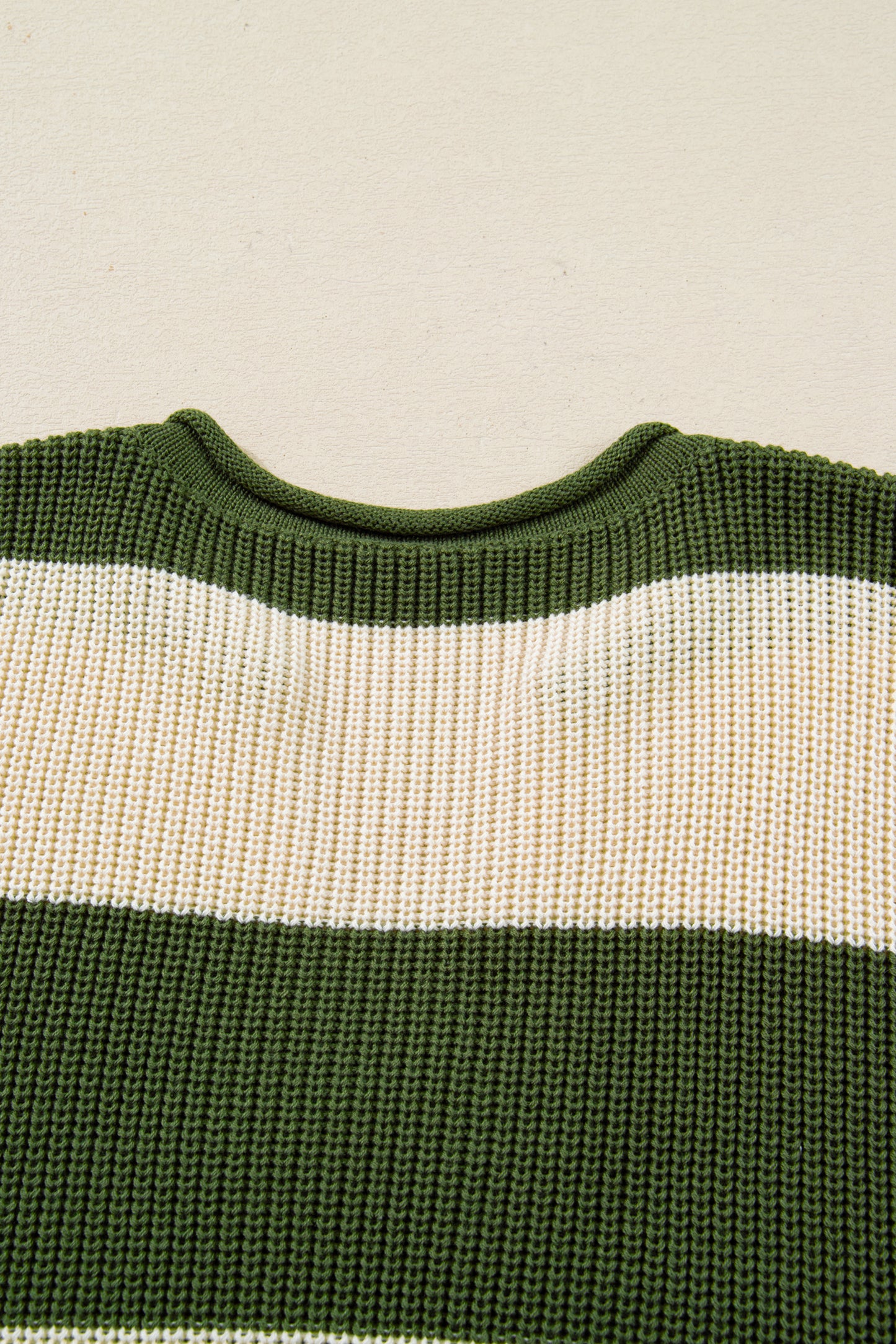 Green Stripe Colorblock Notched Neck Plus Size Sweater-TOPS / DRESSES-[Adult]-[Female]-2022 Online Blue Zone Planet