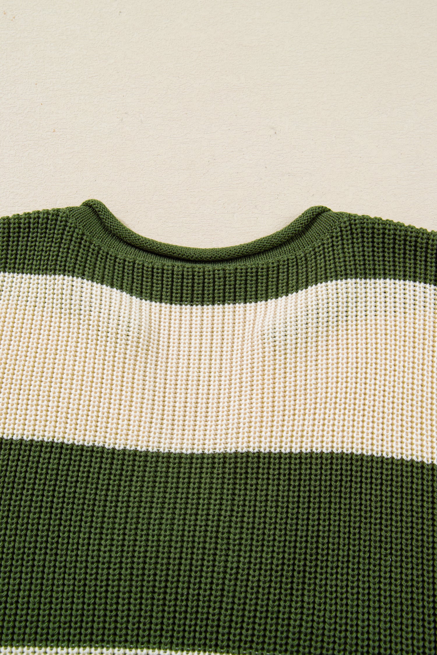 Green Stripe Colorblock Notched Neck Plus Size Sweater-TOPS / DRESSES-[Adult]-[Female]-2022 Online Blue Zone Planet