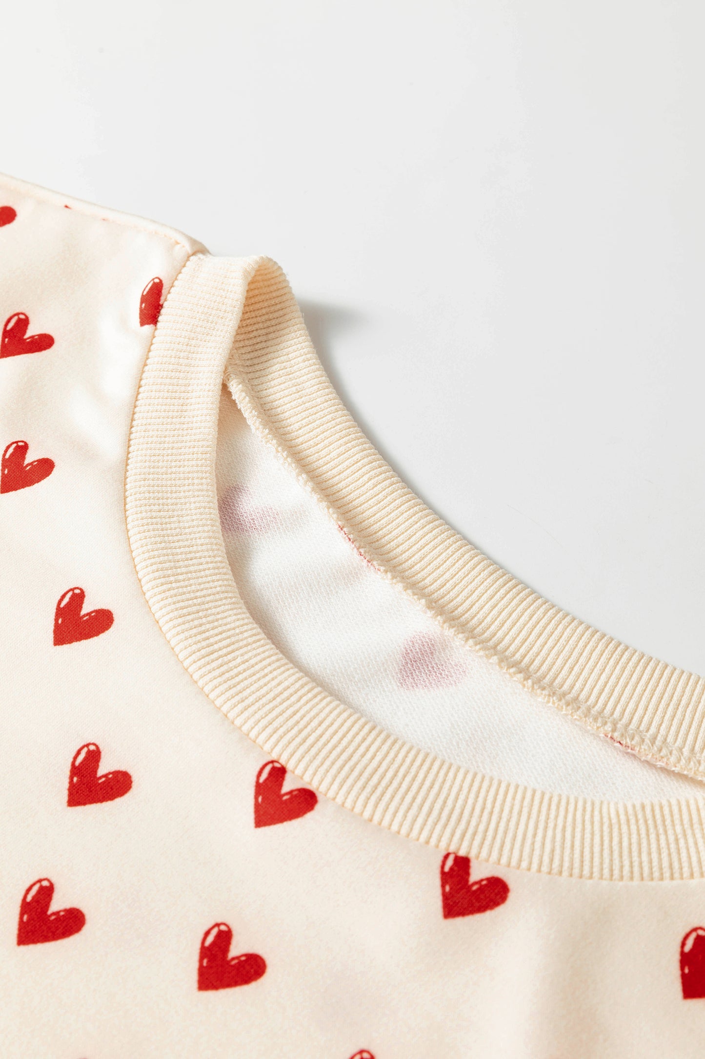 Beige Heart Print Round Neck Long Sleeve Regular Fit Sweatshirt-Tops/Sweatshirts & Hoodies-[Adult]-[Female]-2022 Online Blue Zone Planet