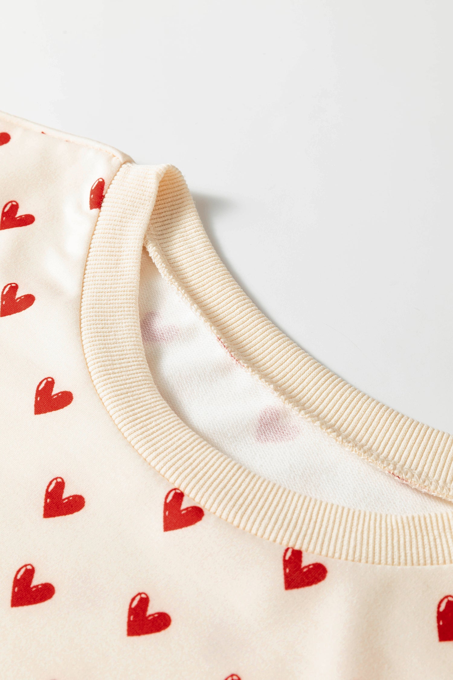 Beige Heart Print Round Neck Long Sleeve Regular Fit Sweatshirt-Tops/Sweatshirts & Hoodies-[Adult]-[Female]-2022 Online Blue Zone Planet