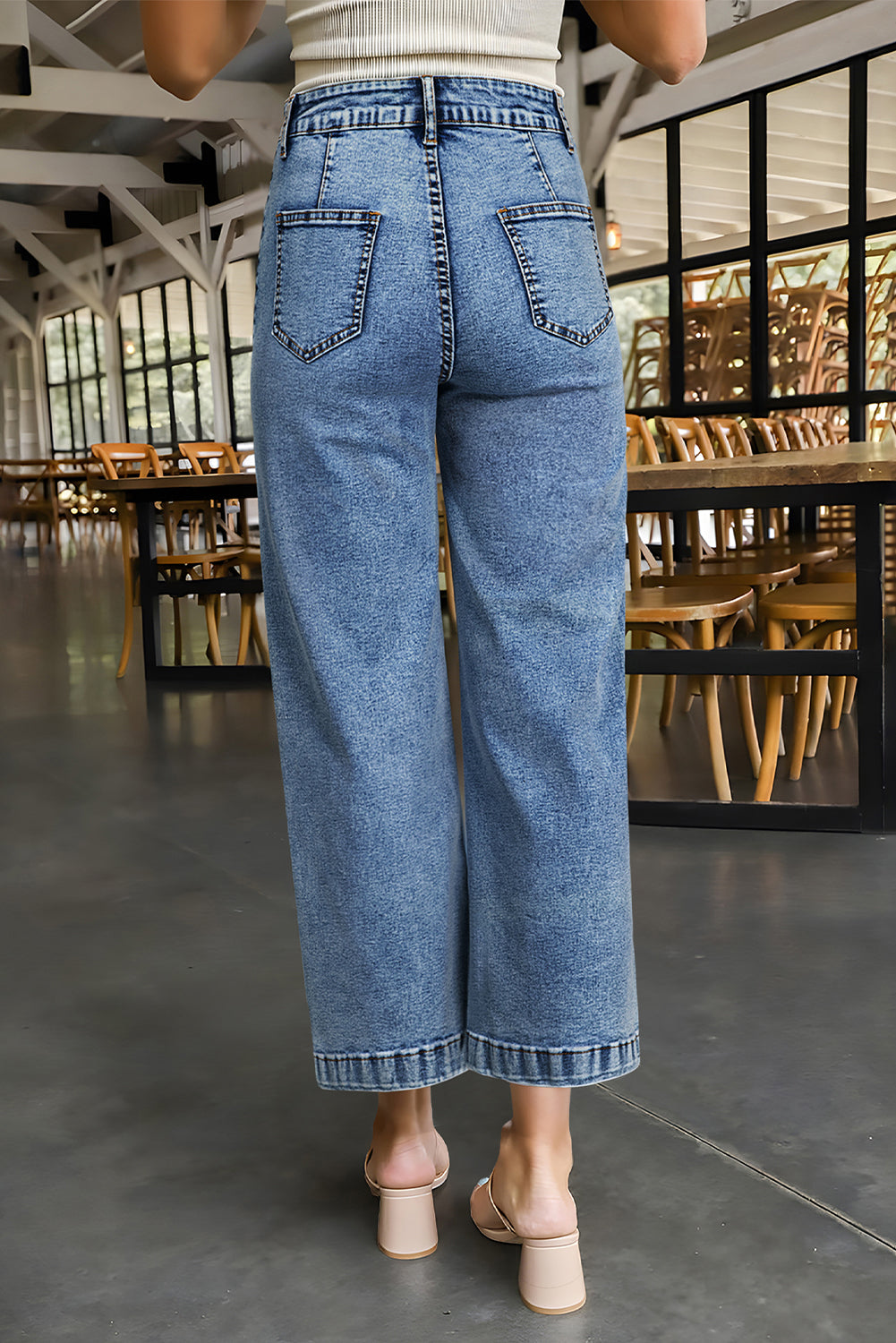 Light Blue Chic Patch Pocket Straight Leg Loose Jeans-Bottoms/Jeans-[Adult]-[Female]-2022 Online Blue Zone Planet
