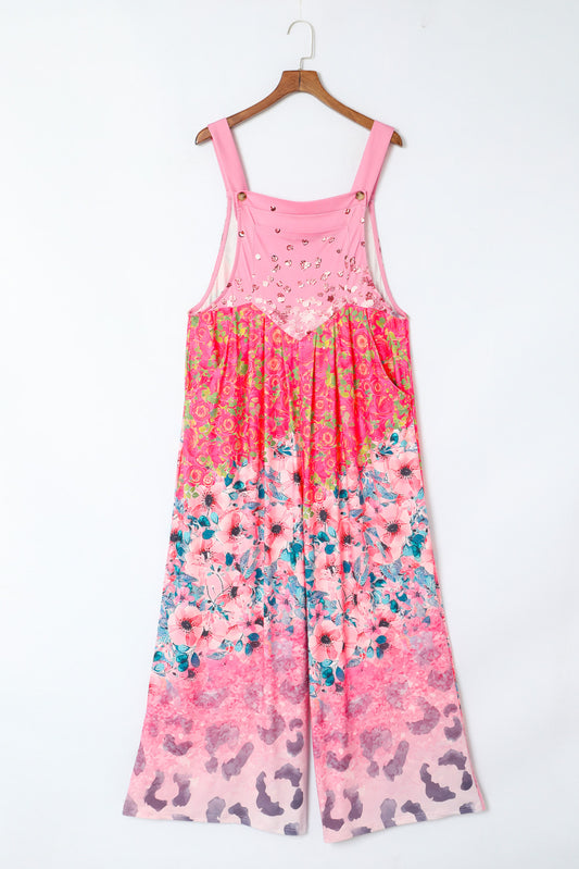 Printed Square Neck Wide Strap Jumpsuit-TOPS / DRESSES-[Adult]-[Female]-Pink-S-2022 Online Blue Zone Planet