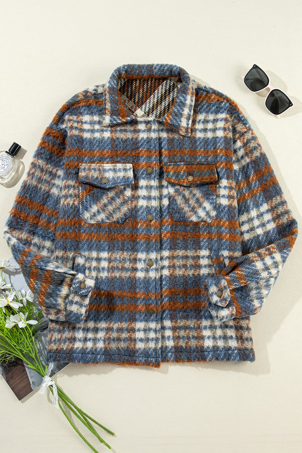 Blue Zone Planet | Plaid Button Up Long Sleeve Jacket-TOPS / DRESSES-[Adult]-[Female]-2022 Online Blue Zone Planet